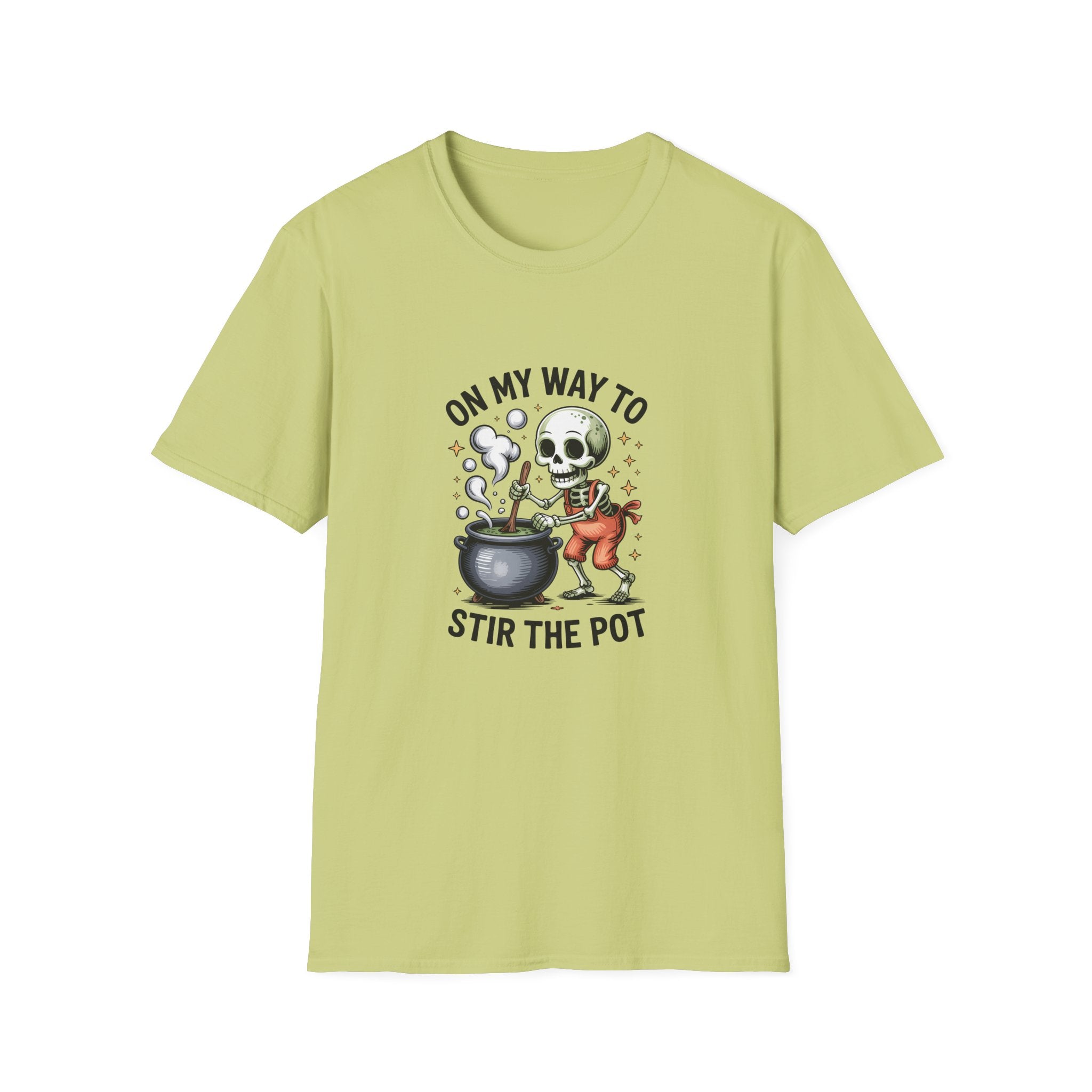 On My Way to Stir the Pot Skeleton T-Shirt — Funny Halloween Gift for Women