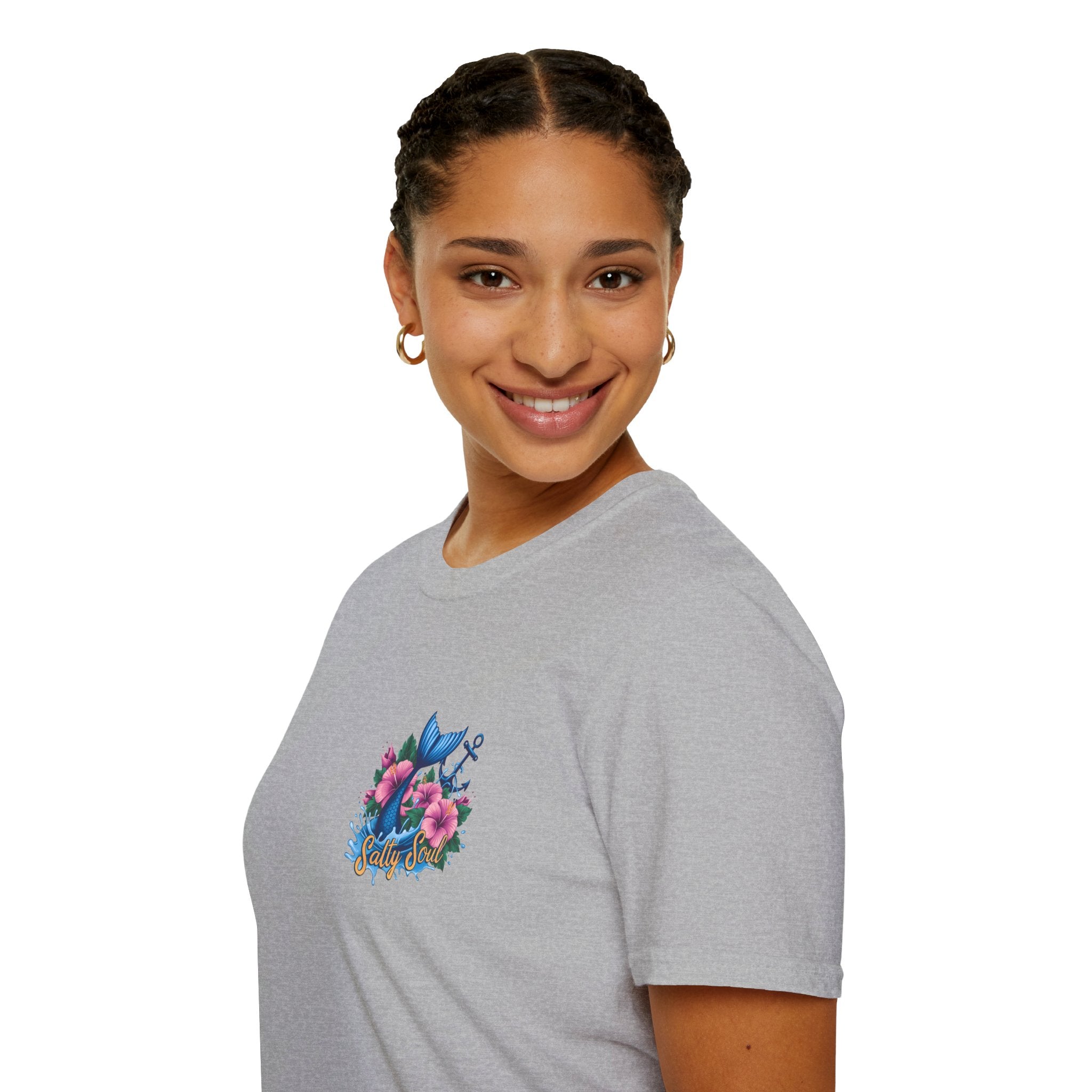 Salty Soul Mermaid Anchor Floral T-Shirt — Cute Beach Gift for Women Nautical Tee