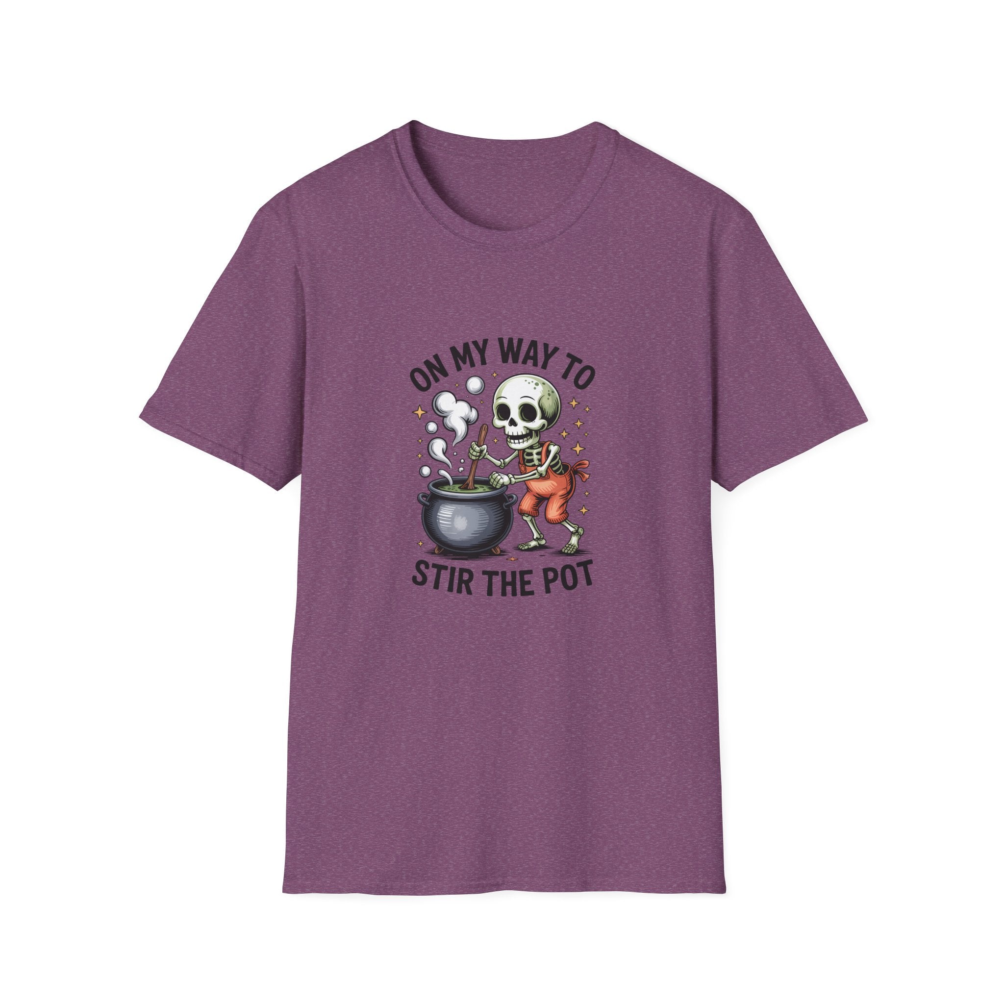 On My Way to Stir the Pot Skeleton T-Shirt — Funny Halloween Gift for Women