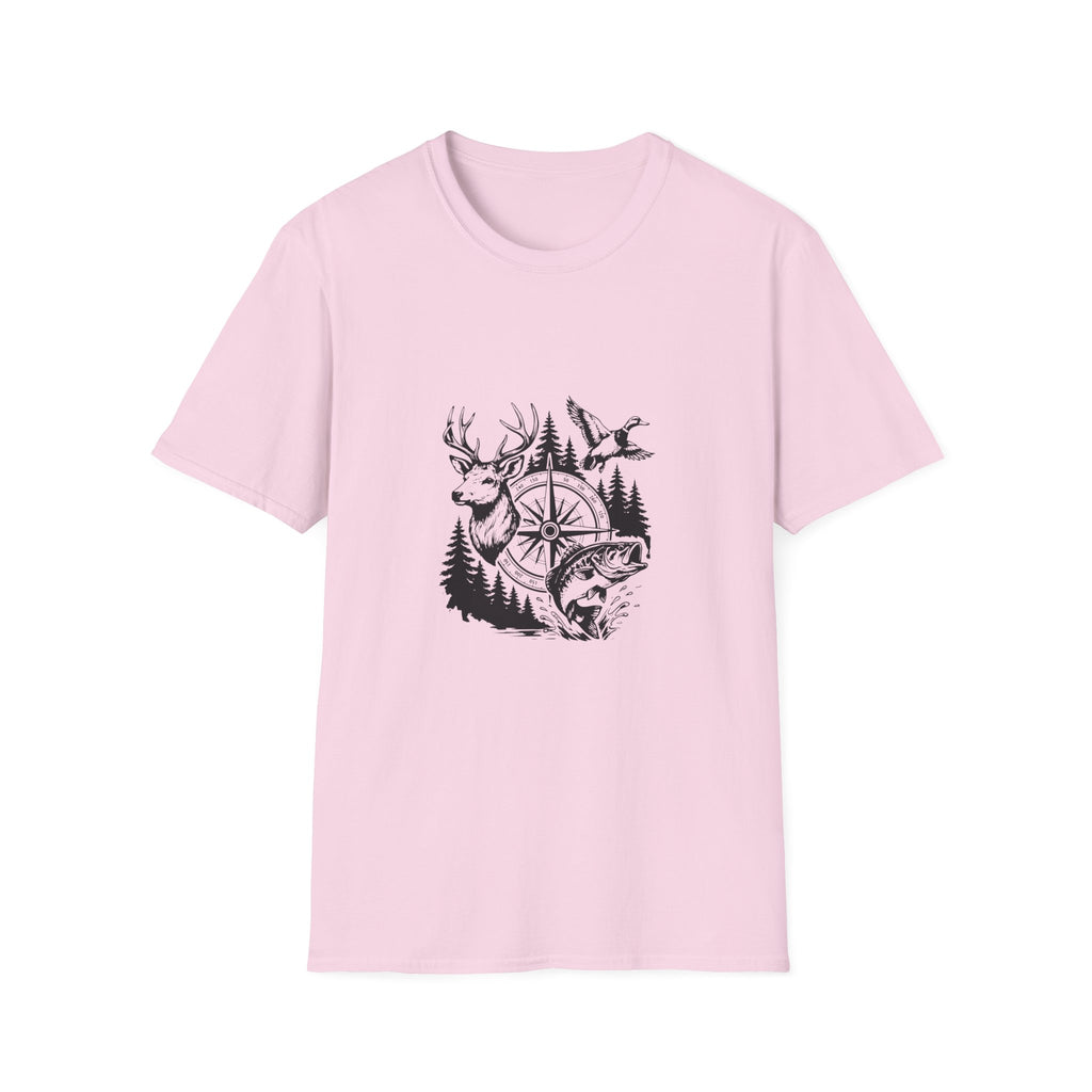 Outdoor Wildlife Compass T-Shirt — Deer Duck & Fish Nature Gift for Hunters