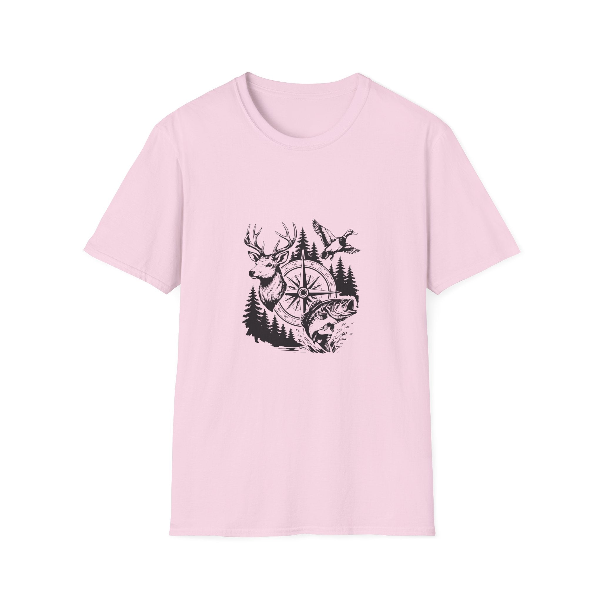 Outdoor Wildlife Compass T-Shirt — Deer Duck & Fish Nature Gift for Hunters