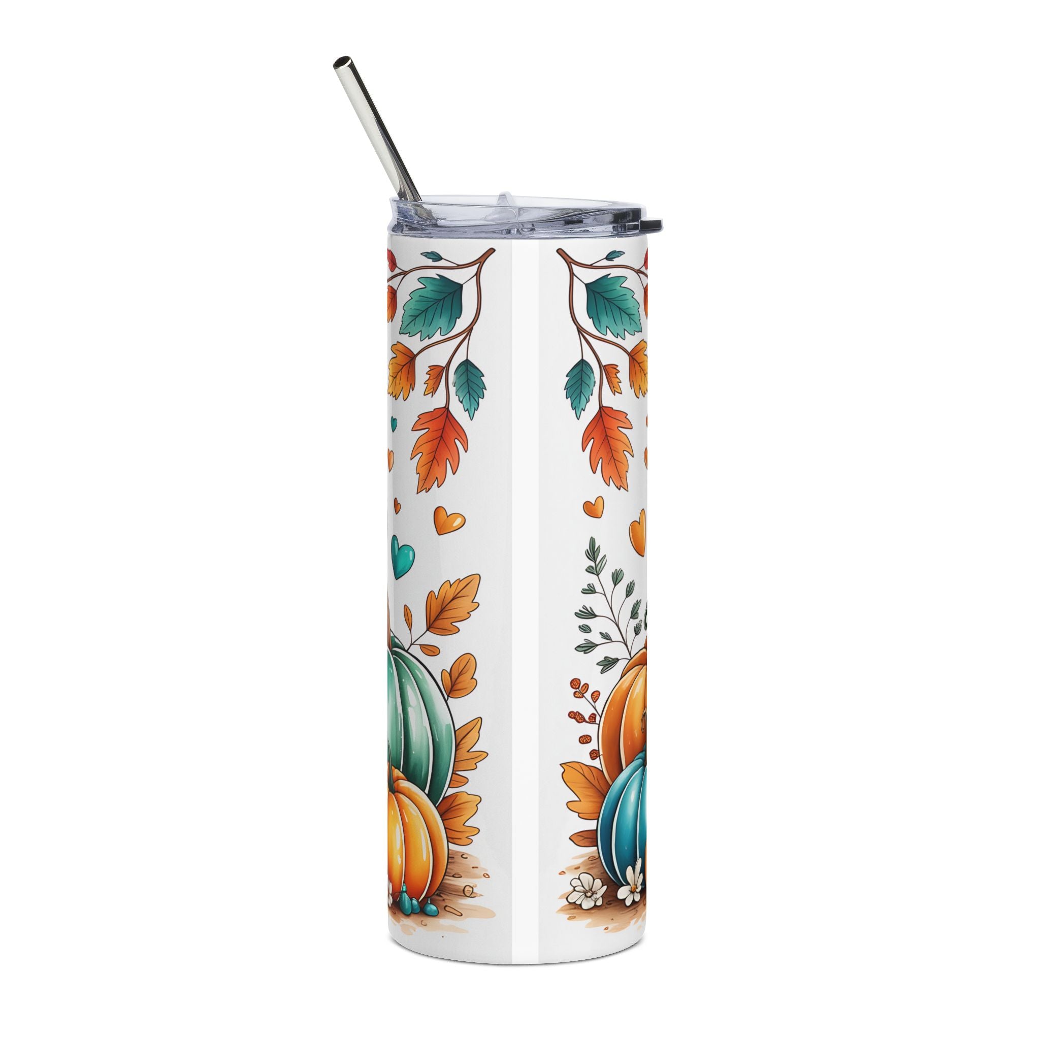 Hay There Pumpkin Cow Tumbler — Cute Fall Gift for Women Floral 20oz Stainless Steel