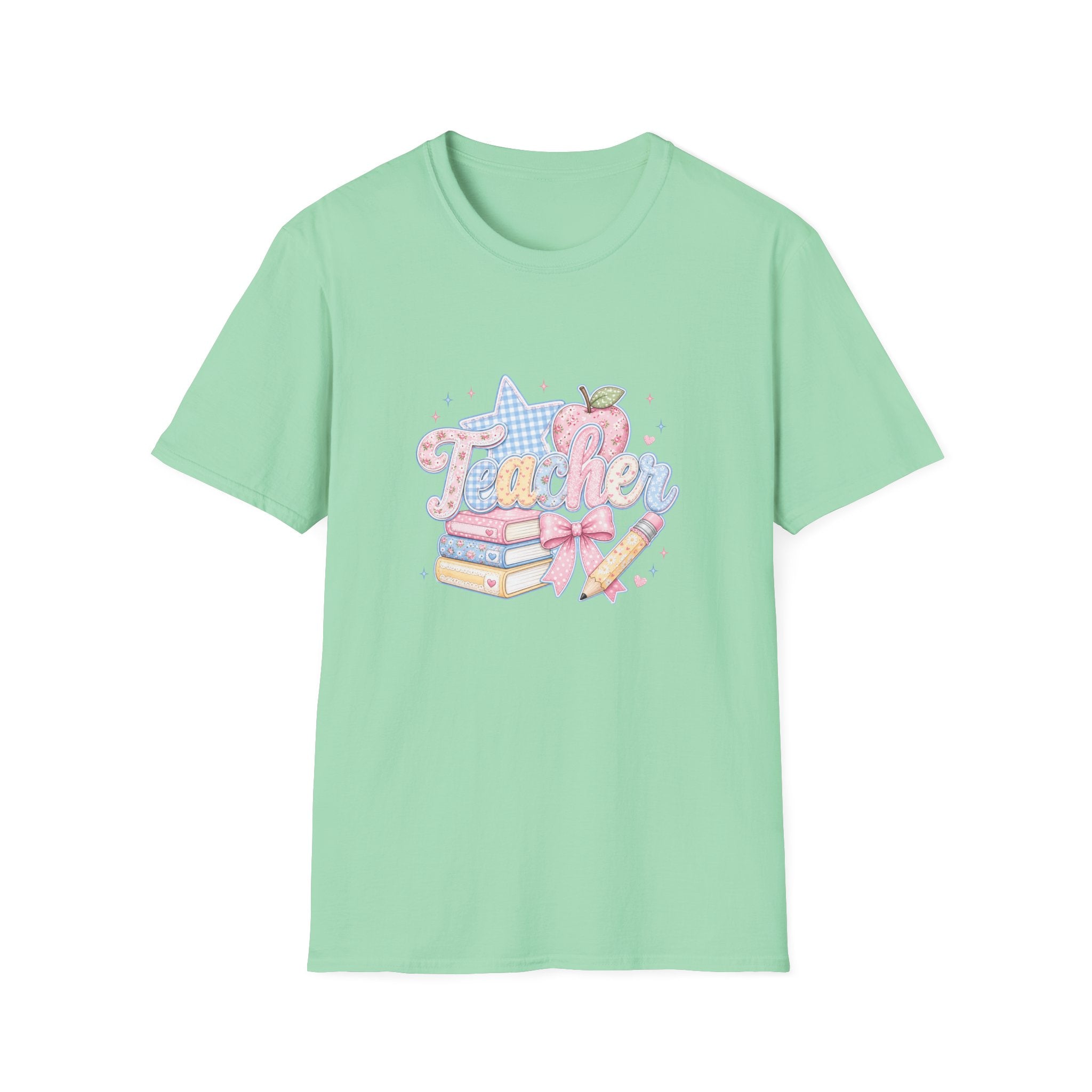 Cute Pastel Apple & Books Teacher T-Shirt — Funny Back-to-School Gift Graphic Tee