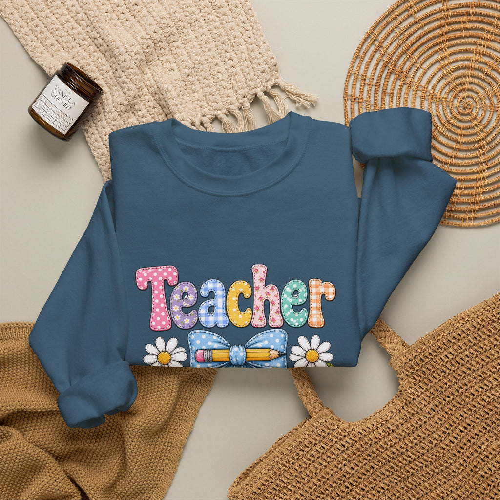 Teacher Floral Bow Sweatshirt — Cute Pastel Gift for Teachers Appreciation Crewneck