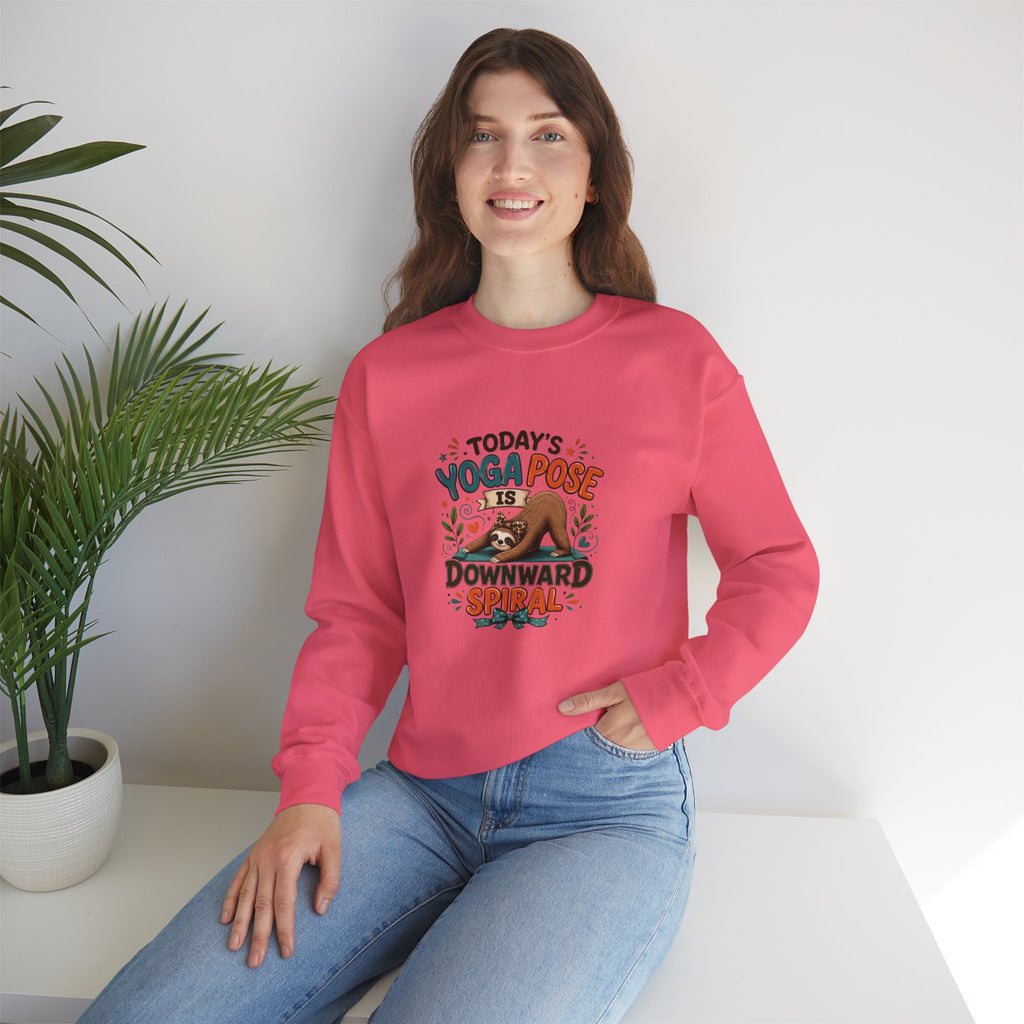 Downward Spiral Sloth Sweatshirt — Funny Lazy Gift for Her Yoga Pose Crewneck