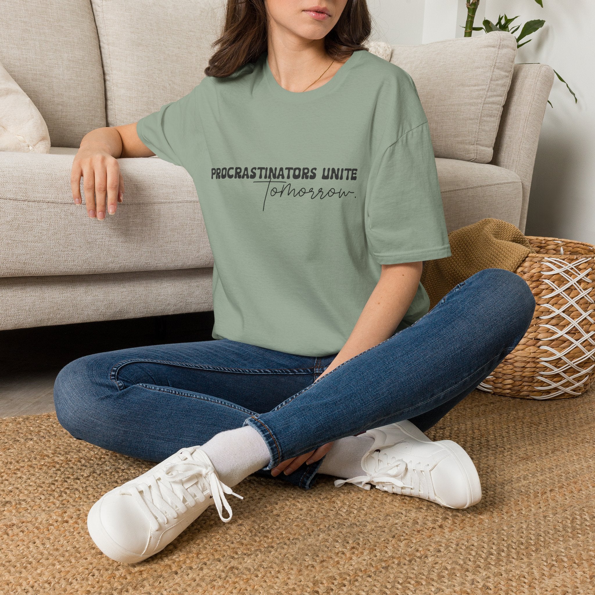 Procrastinators Unite Tomorrow T-Shirt — Funny Sarcastic Gift for Her Casual Tee