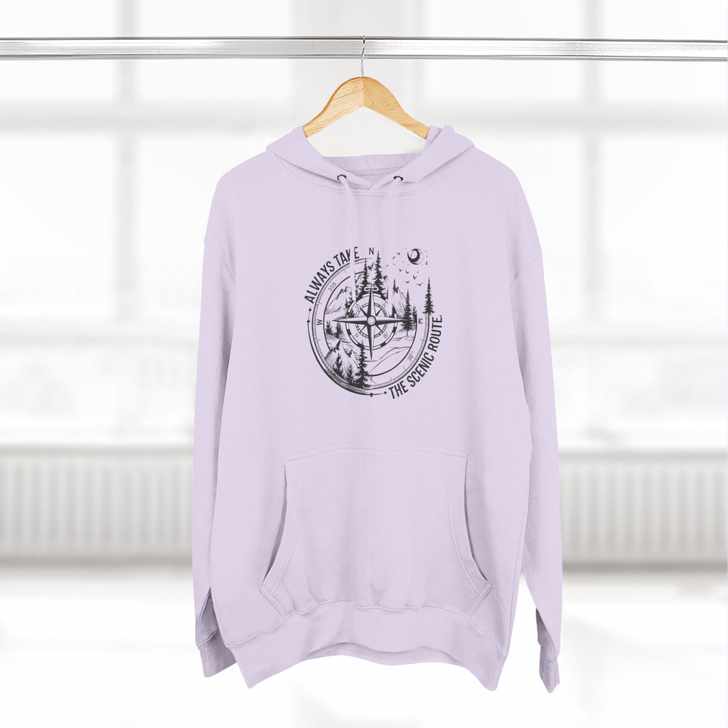Hoodie — "Always Take the Scenic Route" Camping Graphic Pullover