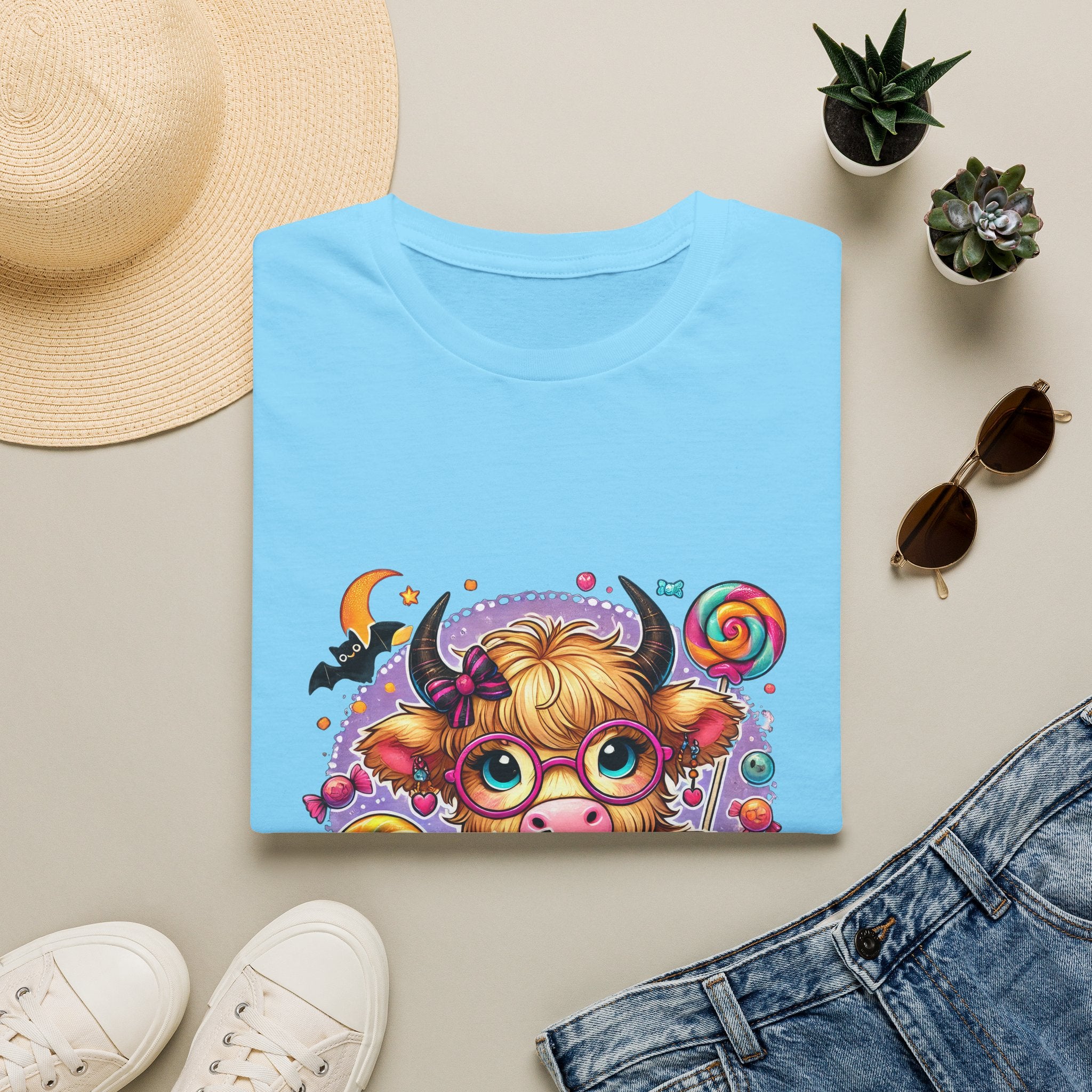 Cute Halloween Cow T-Shirt — Funny Gift for Her Candy Pumpkins & Kitty Costume Tee