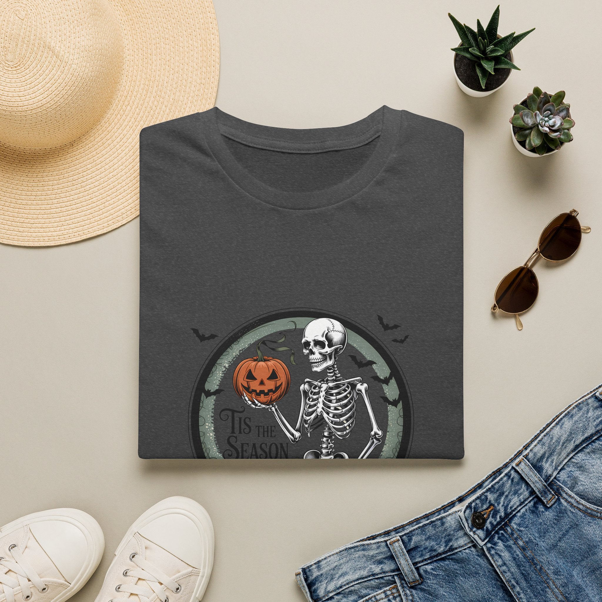 Tis the Season Skeleton Pumpkin T-Shirt — Funny Halloween Gift for Women Graphic Tee