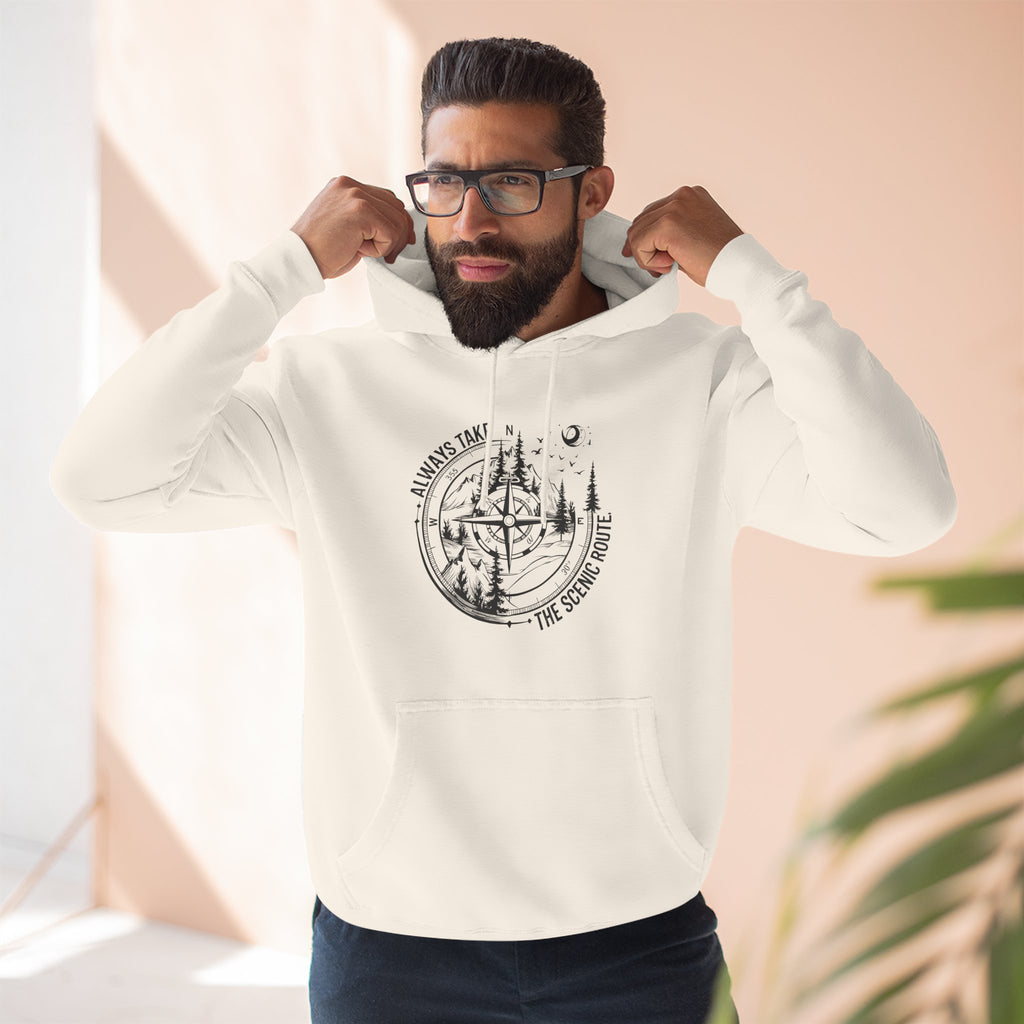 Hoodie — "Always Take the Scenic Route" Camping Graphic Pullover