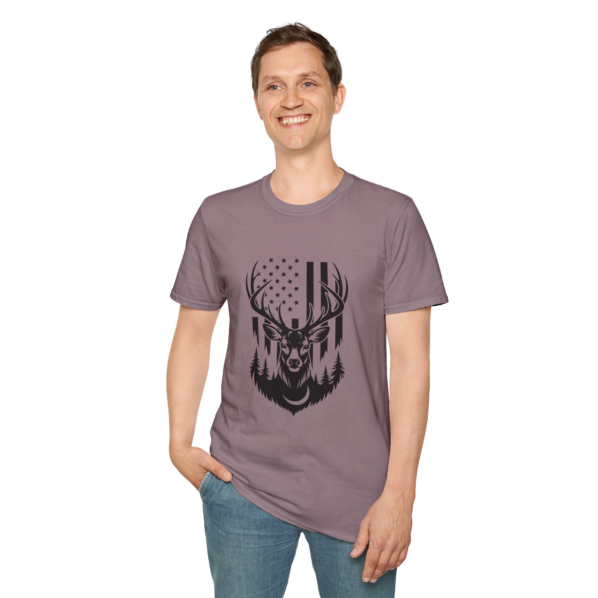 Rustic American Flag Buck T-Shirt — Patriotic Hunting Gift for Men Wildlife Tee