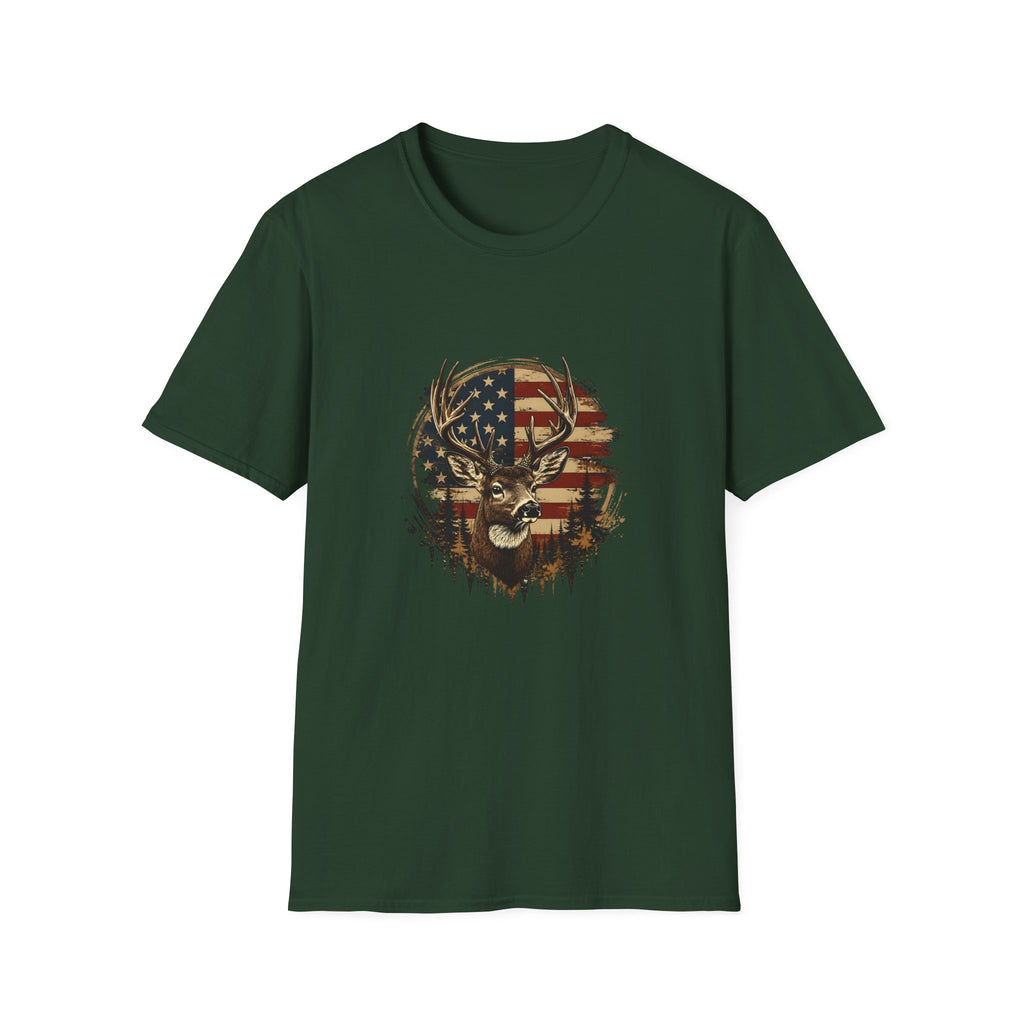 American Flag Deer T-Shirt — Patriotic Buck Gift for Hunters Men's Graphic Tee