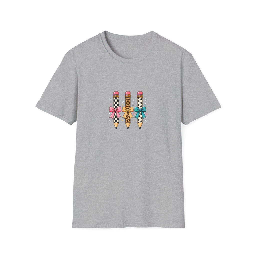 Pencil Trio Graphic T-Shirt — Cute Patterned Pencils with Bows