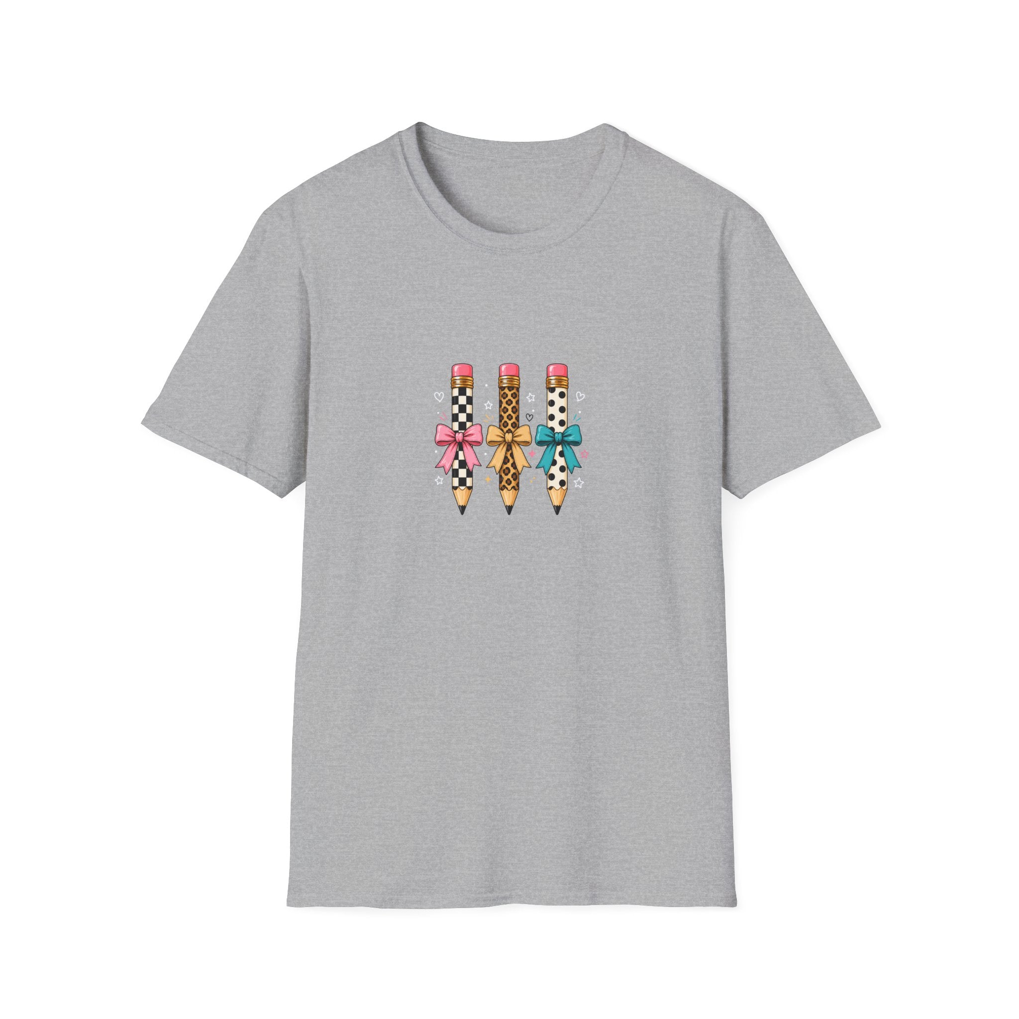 Pencil Trio Graphic T-Shirt — Cute Patterned Pencils with Bows