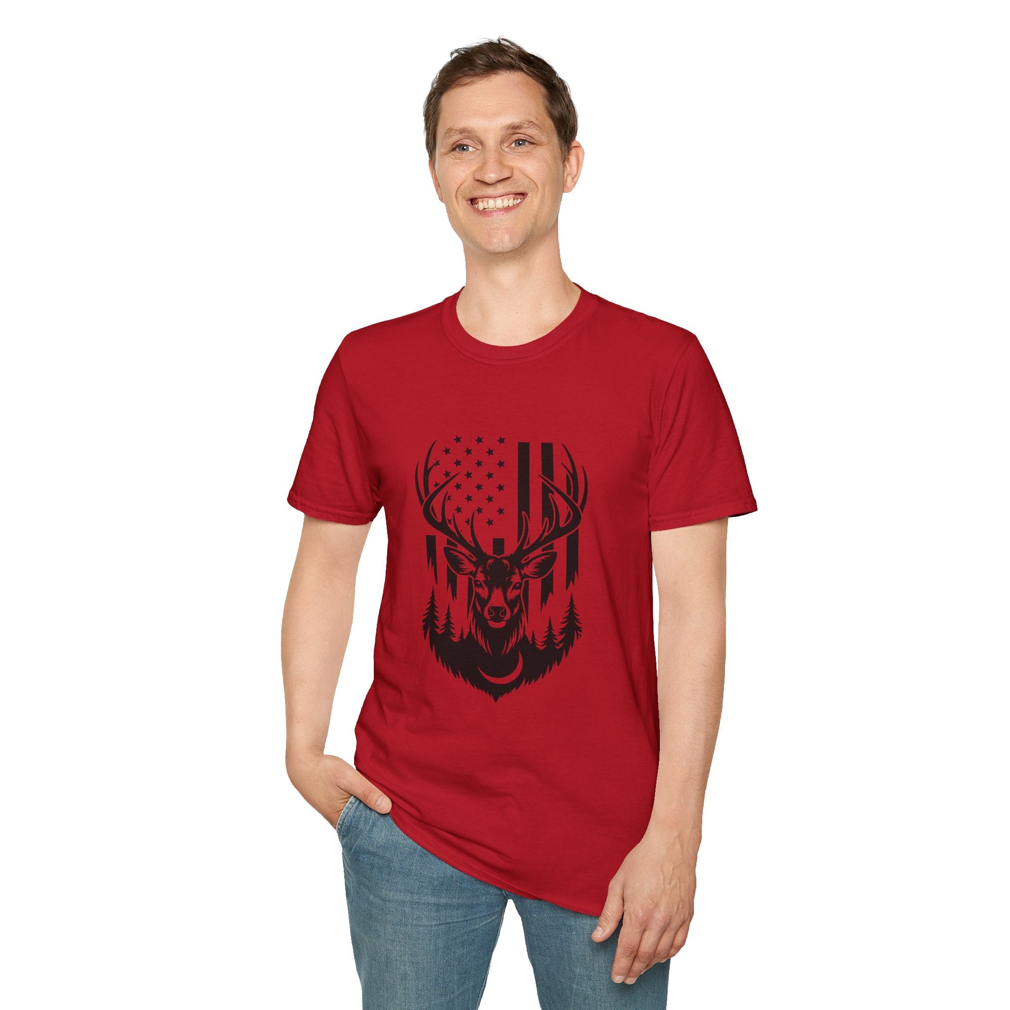 Rustic American Flag Buck T-Shirt — Patriotic Hunting Gift for Men Wildlife Tee