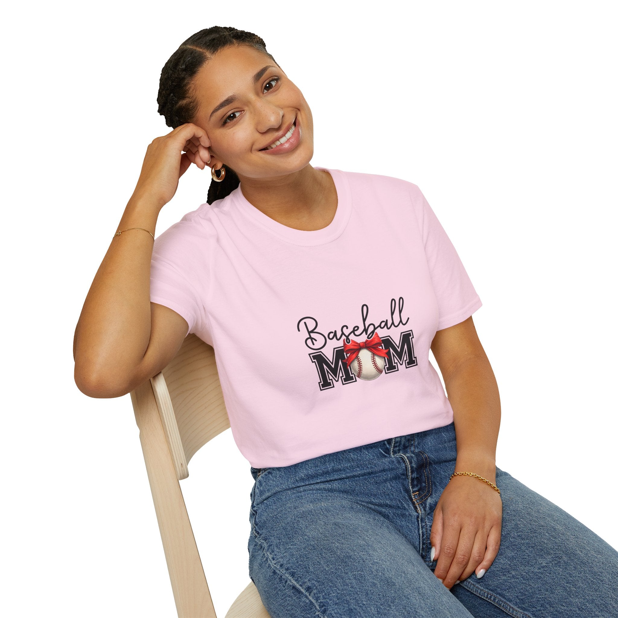 Baseball Mom T-Shirt — Cute Red Bow Gift for Sports Moms Game Day Graphic Tee