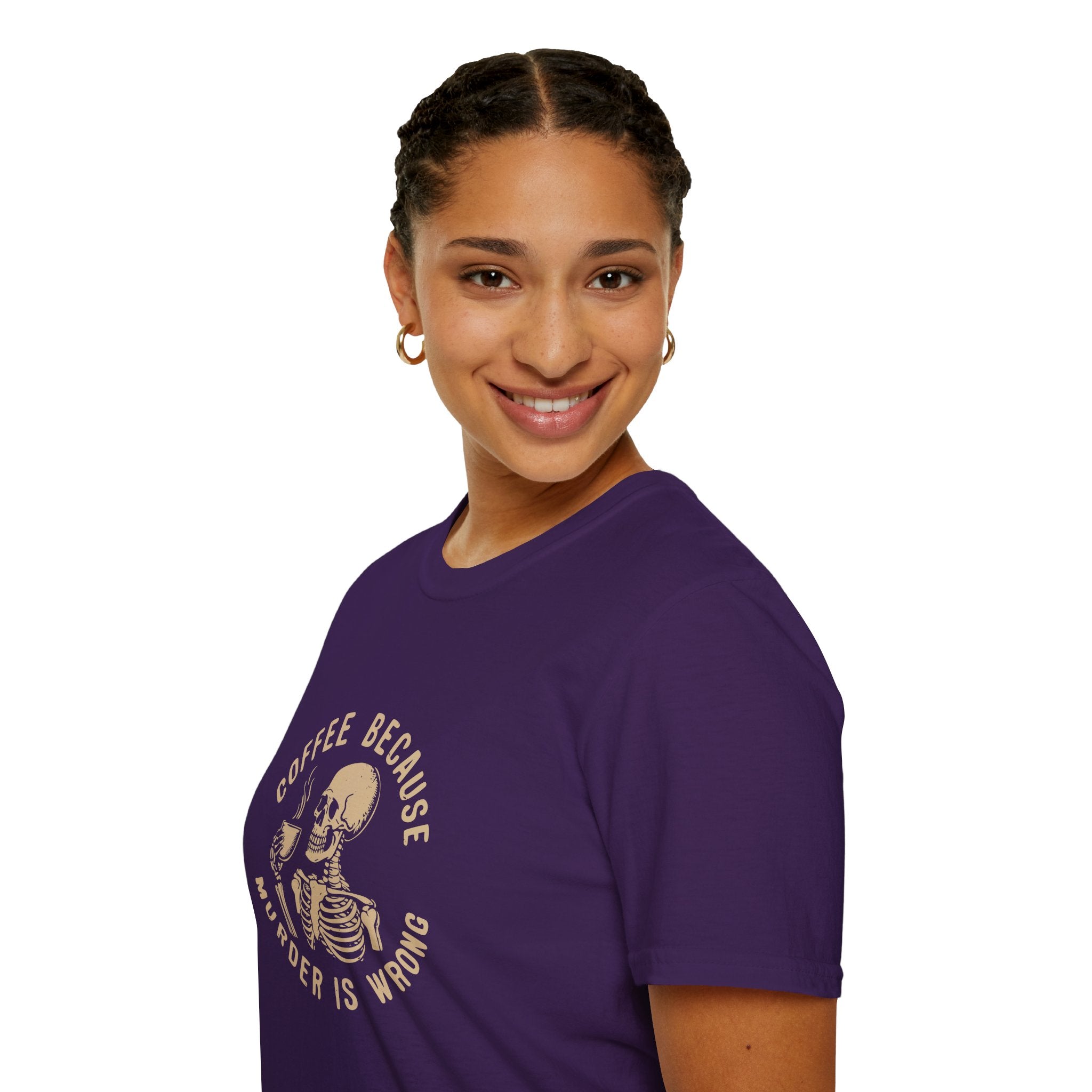 Coffee Because Murder Is Wrong Skull T-Shirt — Funny Dark Humor Gift for Her Graphic Tee