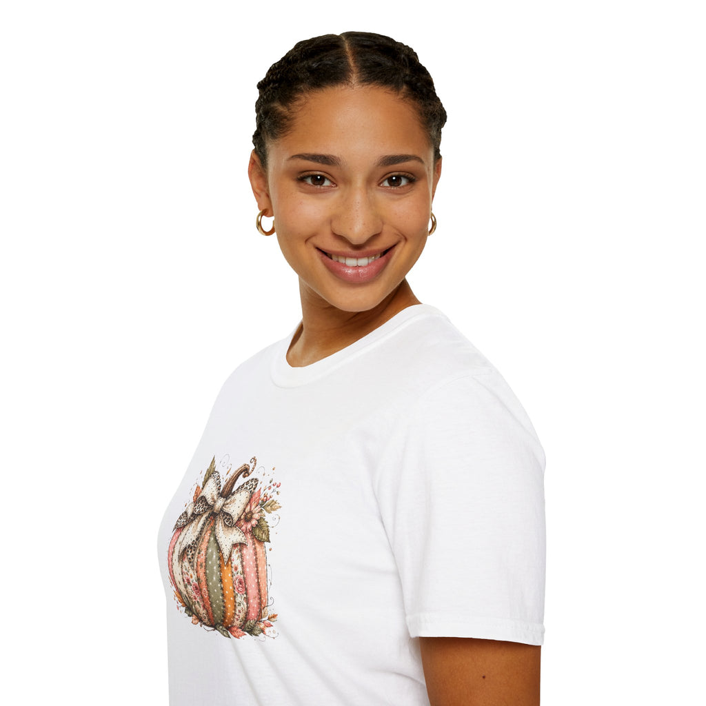 Autumn Floral Pumpkin Leopard Bow T-Shirt — Cute Fall Gift for Women Graphic Tee