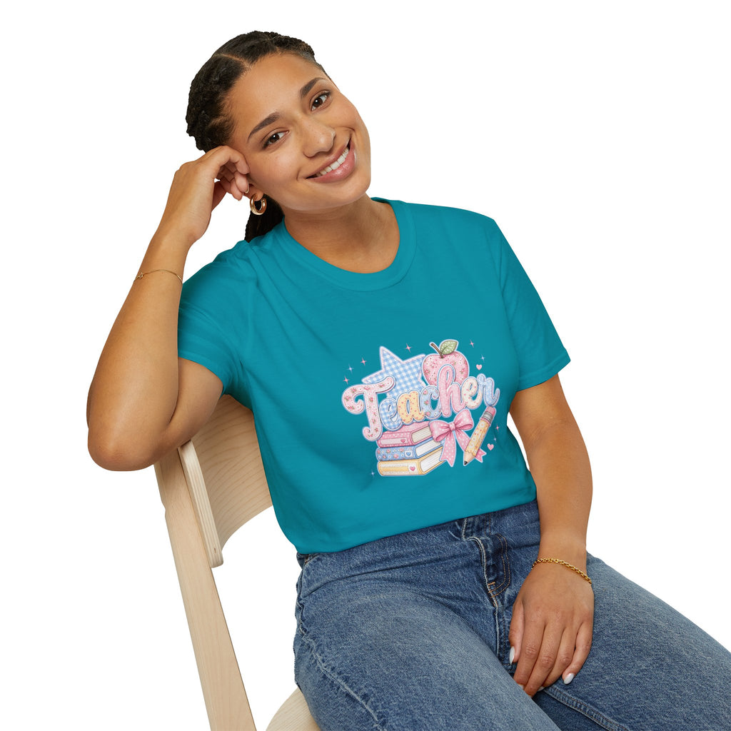 Cute Pastel Apple & Books Teacher T-Shirt — Funny Back-to-School Gift Graphic Tee