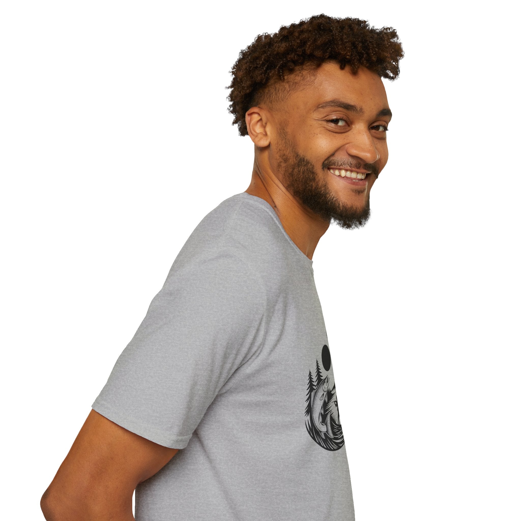 Deer & Fish Forest Silhouette T-Shirt — Rustic Outdoor Gift for Hunters Graphic Tee