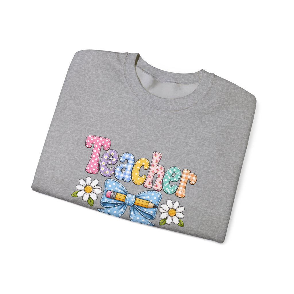 Teacher Floral Bow Sweatshirt — Cute Pastel Gift for Teachers Appreciation Crewneck