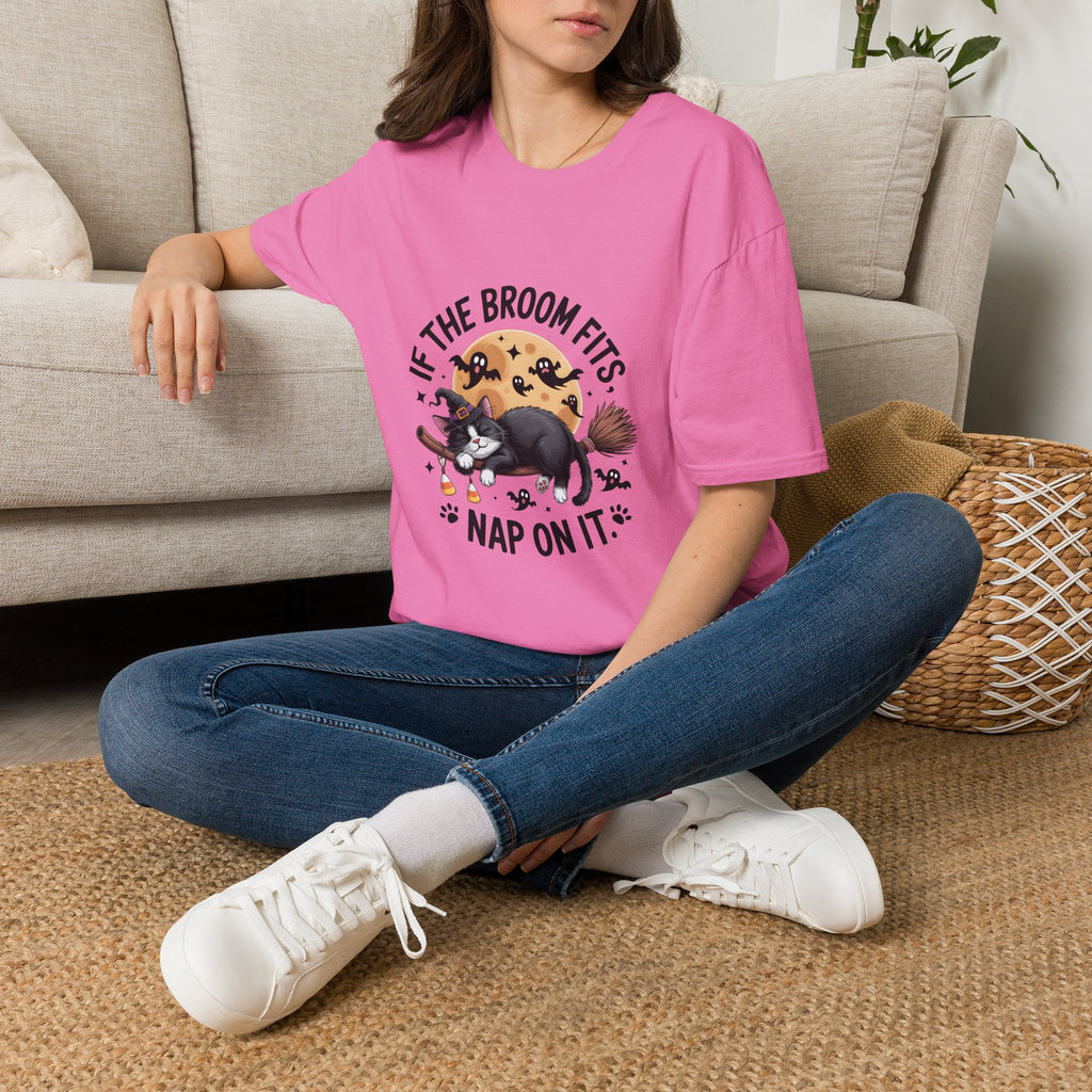 If the Broom Fits Nap on It Cat T-Shirt — Funny Halloween Gift for Women Witchy Tee