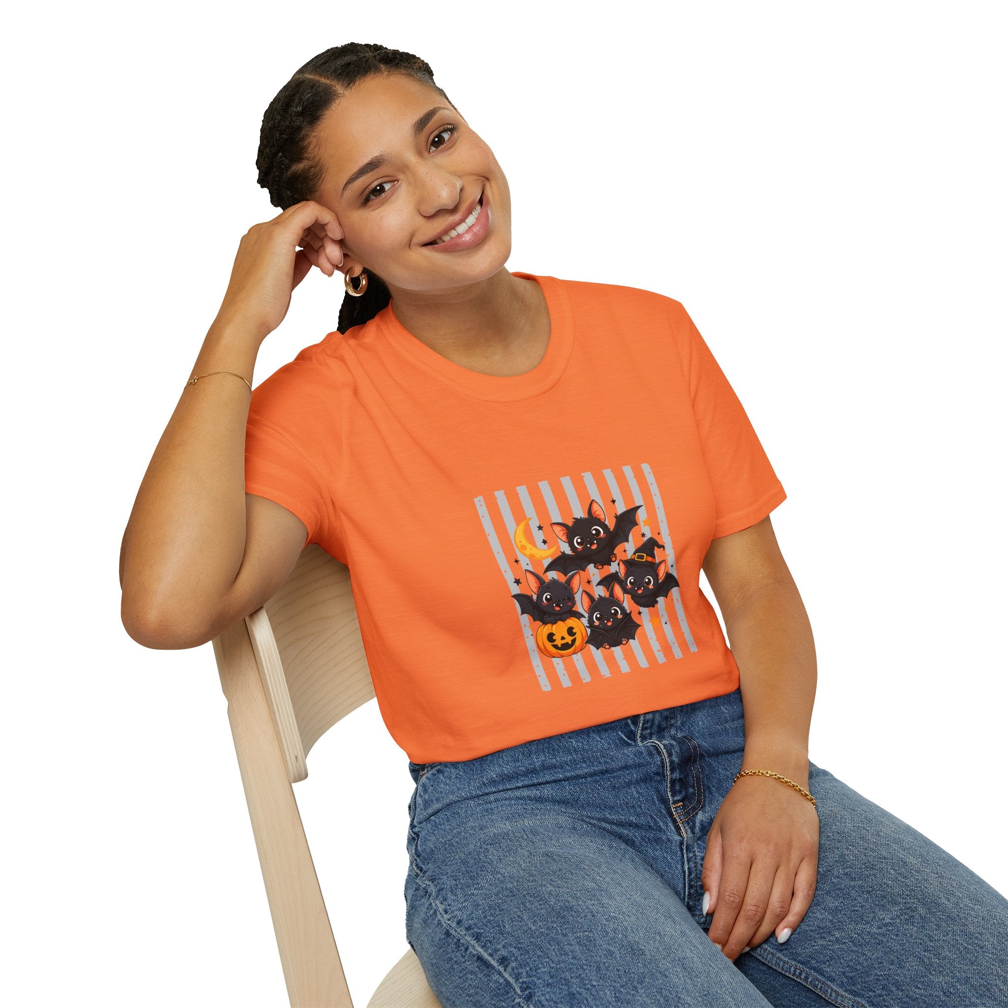 Halloween Bats Pumpkin Moon T-Shirt — Cute Spooky Gift for Women Graphic Tee