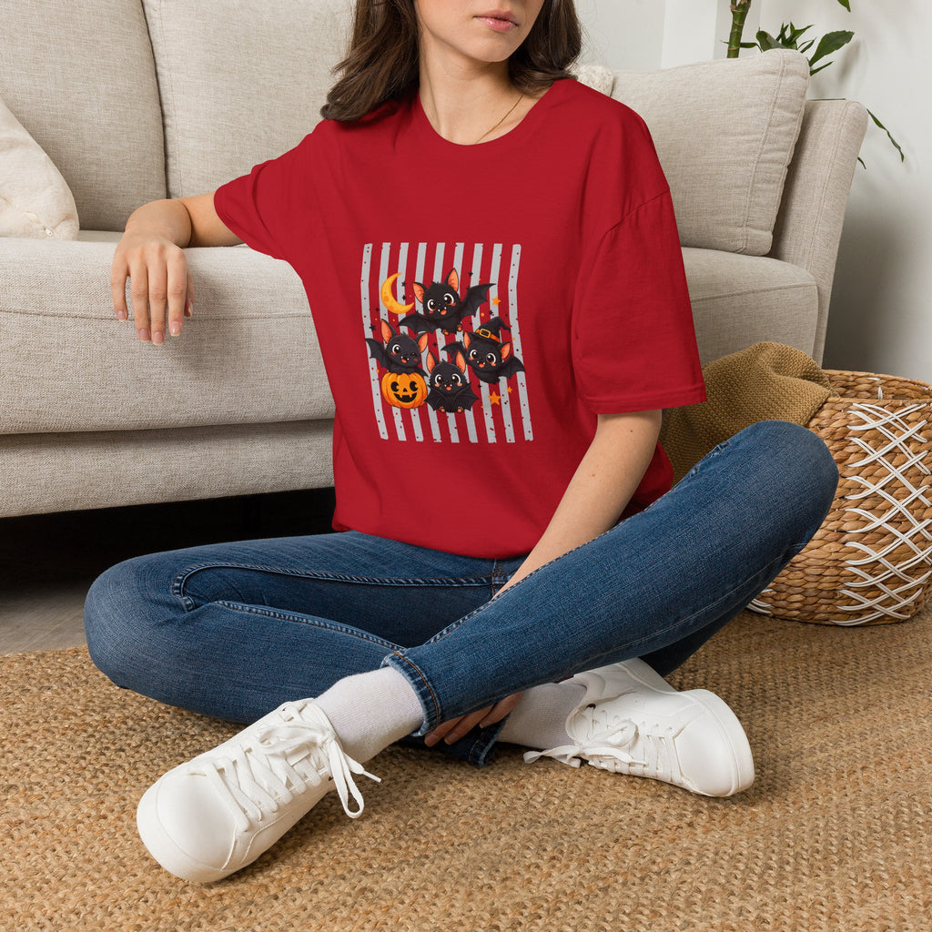 Halloween Bats Pumpkin Moon T-Shirt — Cute Spooky Gift for Women Graphic Tee