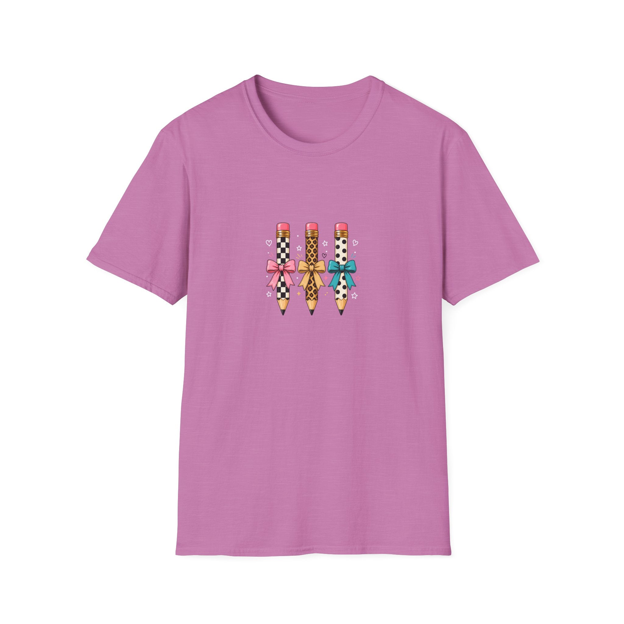 Pencil Trio Graphic T-Shirt — Cute Patterned Pencils with Bows
