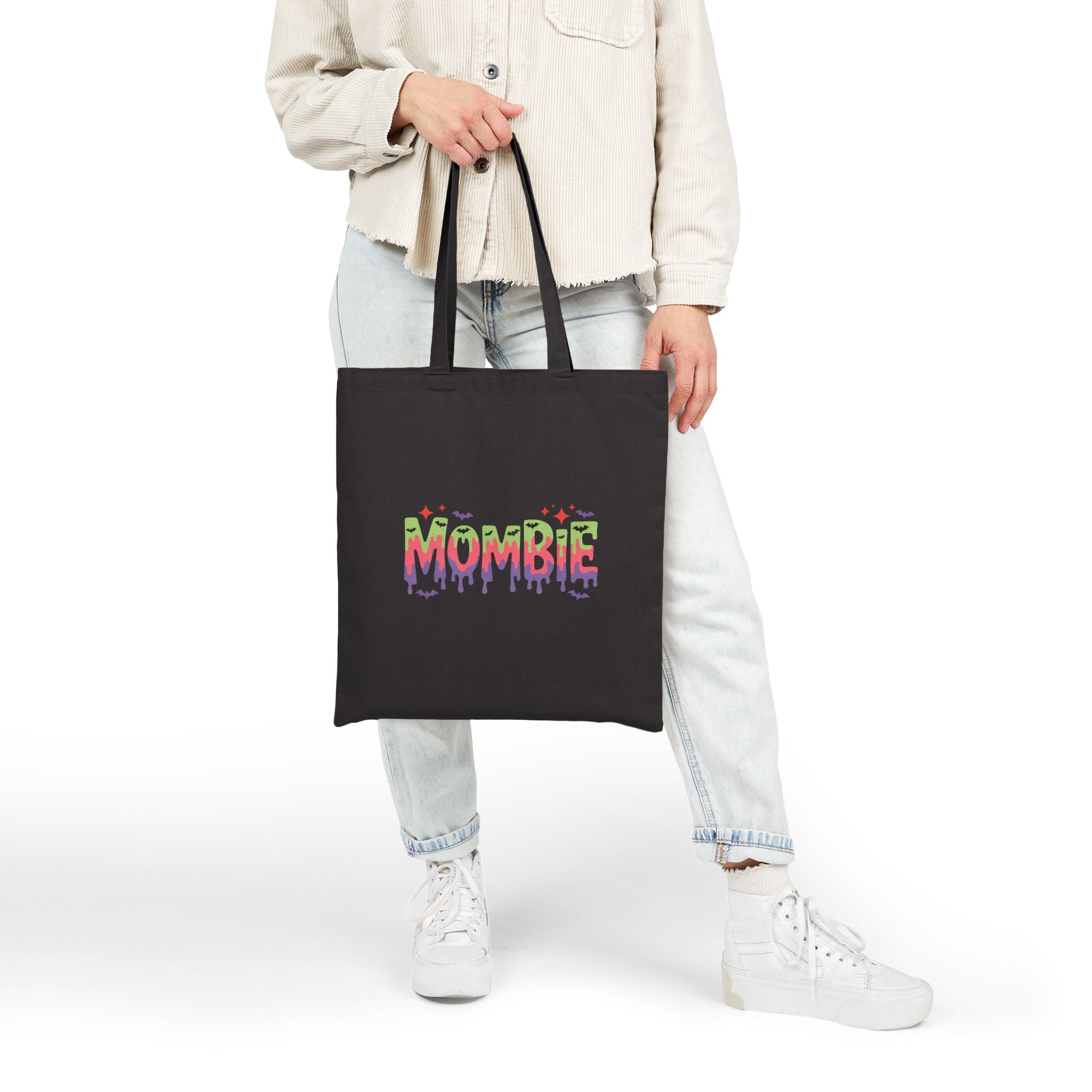 Mombie Canvas Tote Bag — Funny Zombie Mom Halloween Gift for Her Grocery Shopper
