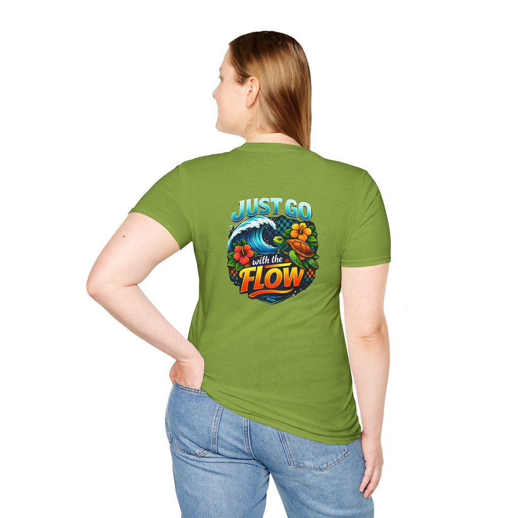 Go With the Flow Sea Turtle T-Shirt — Cute Beach Gift for Women Ocean Floral Tee