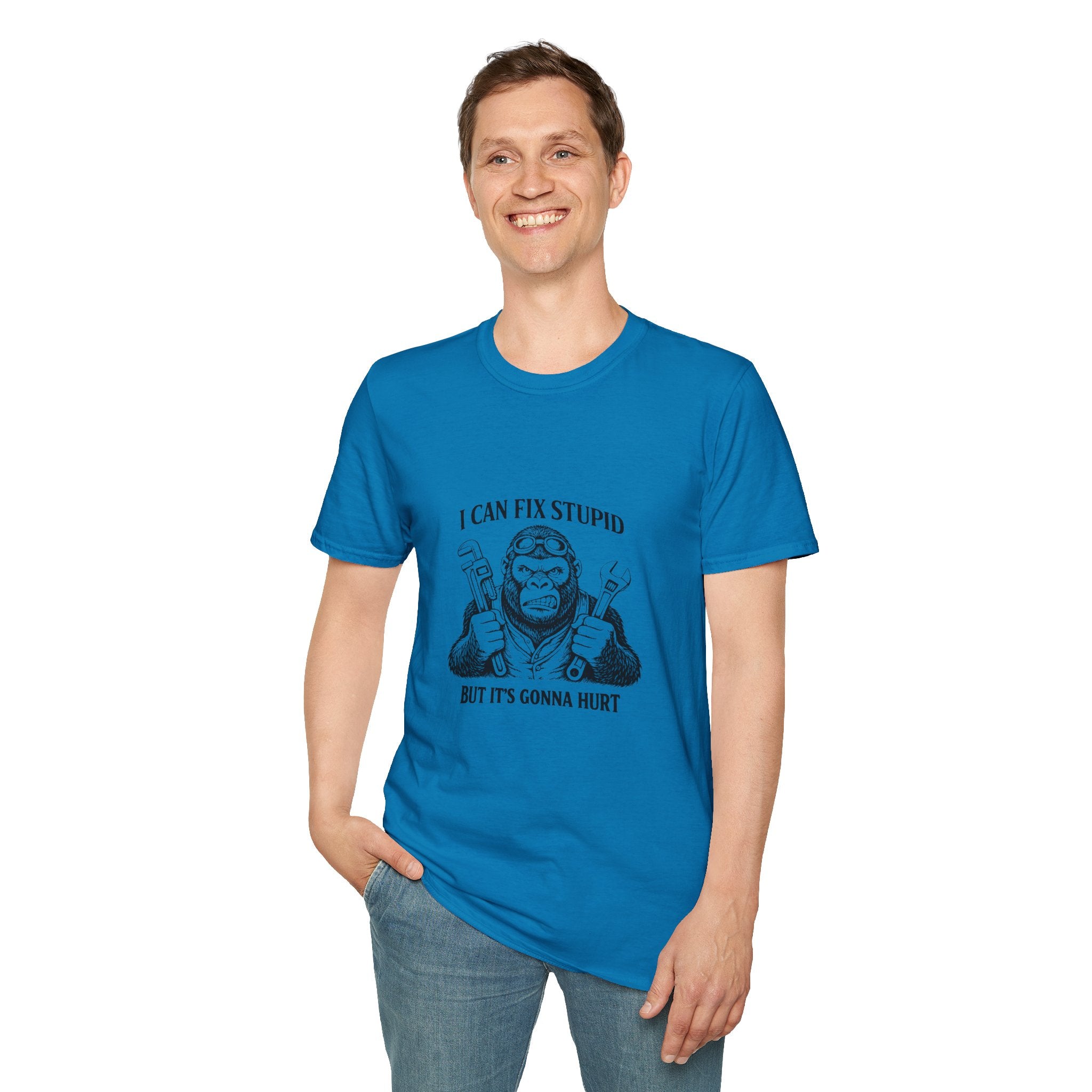I Can Fix Stupid T-Shirt — Funny Mechanic Gift for Him Monkey Graphic Tee