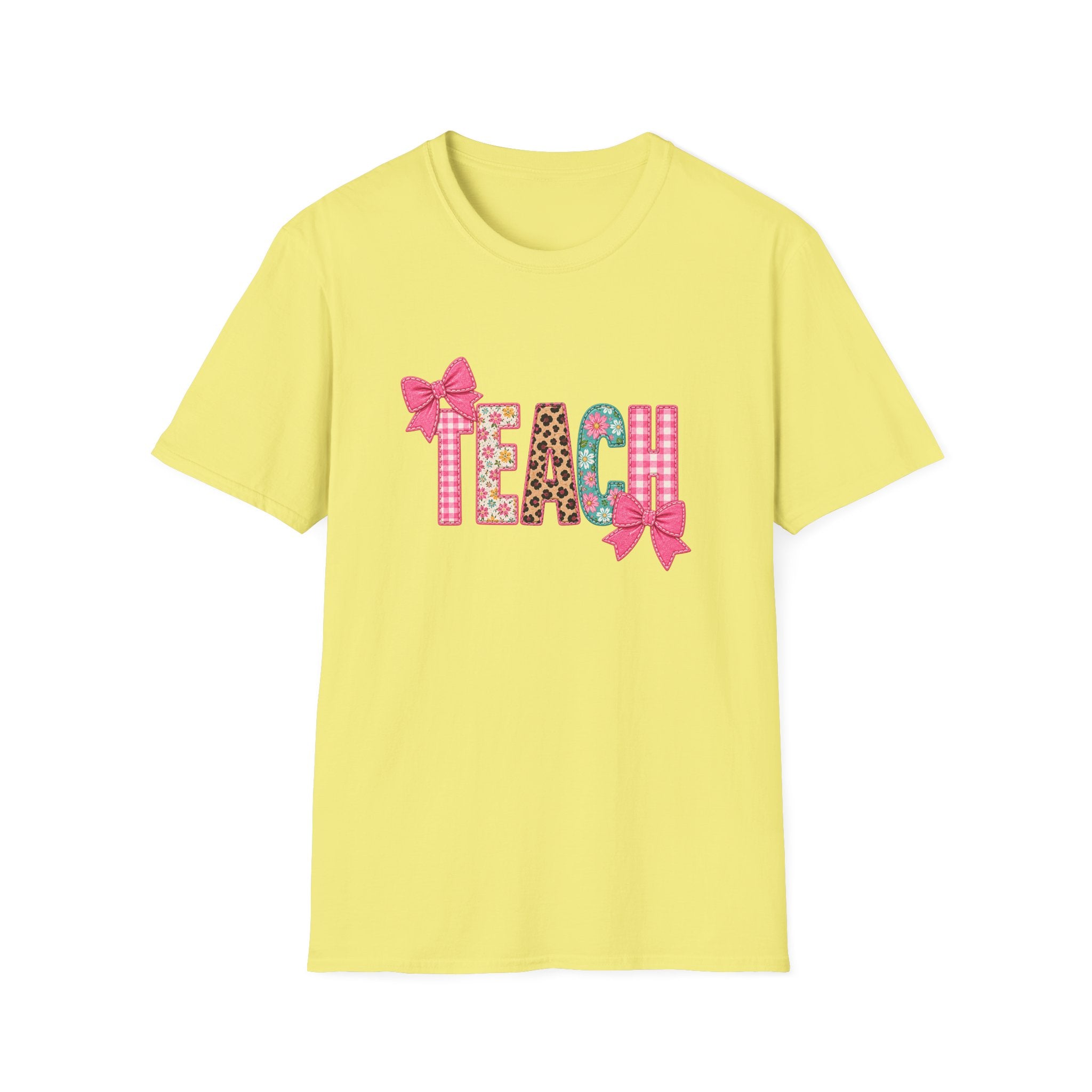 Floral Leopard TEACH T-Shirt — Cute Back-to-School Gift for Teachers Pink Bow Tee