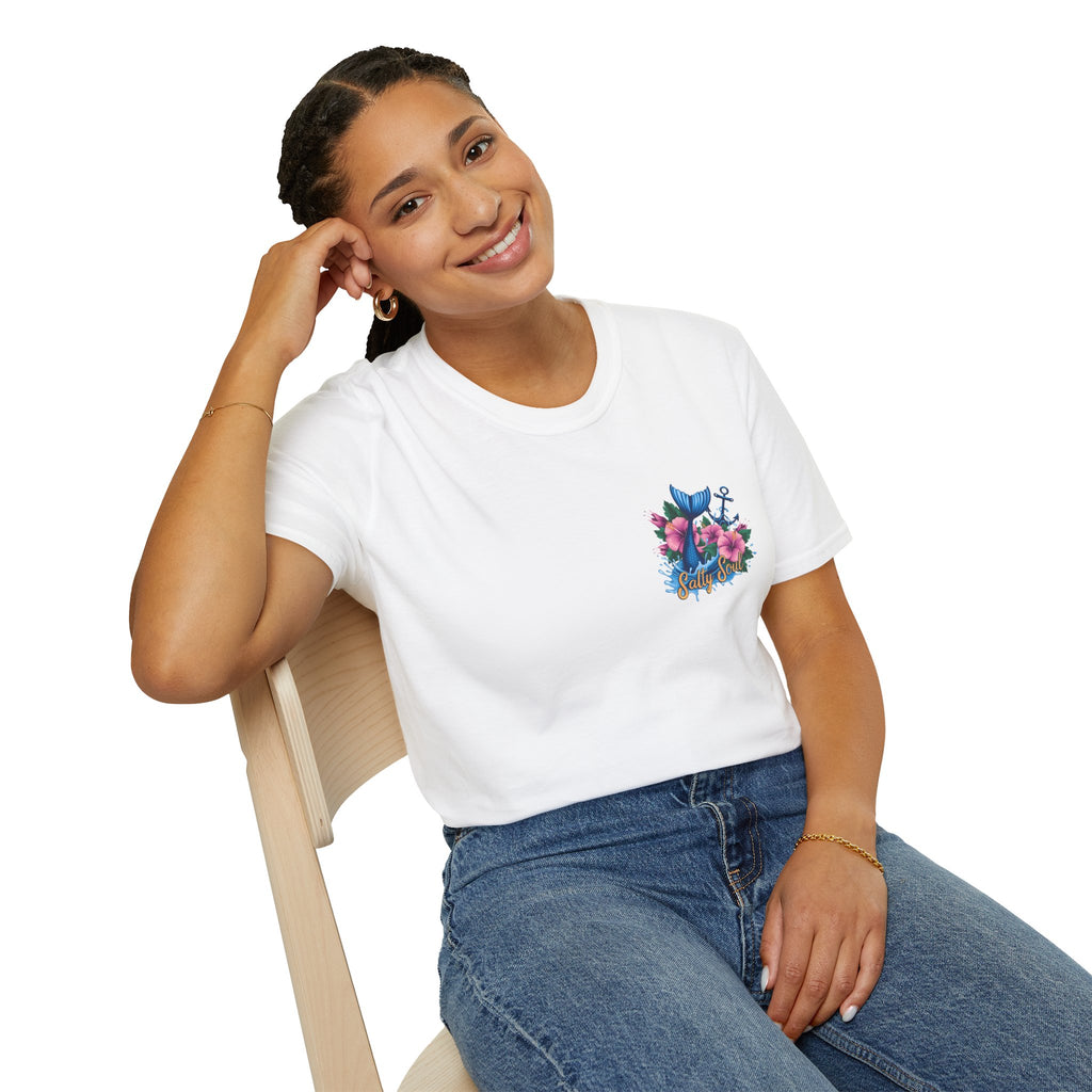 Salty Soul Mermaid Anchor Floral T-Shirt — Cute Beach Gift for Women Nautical Tee