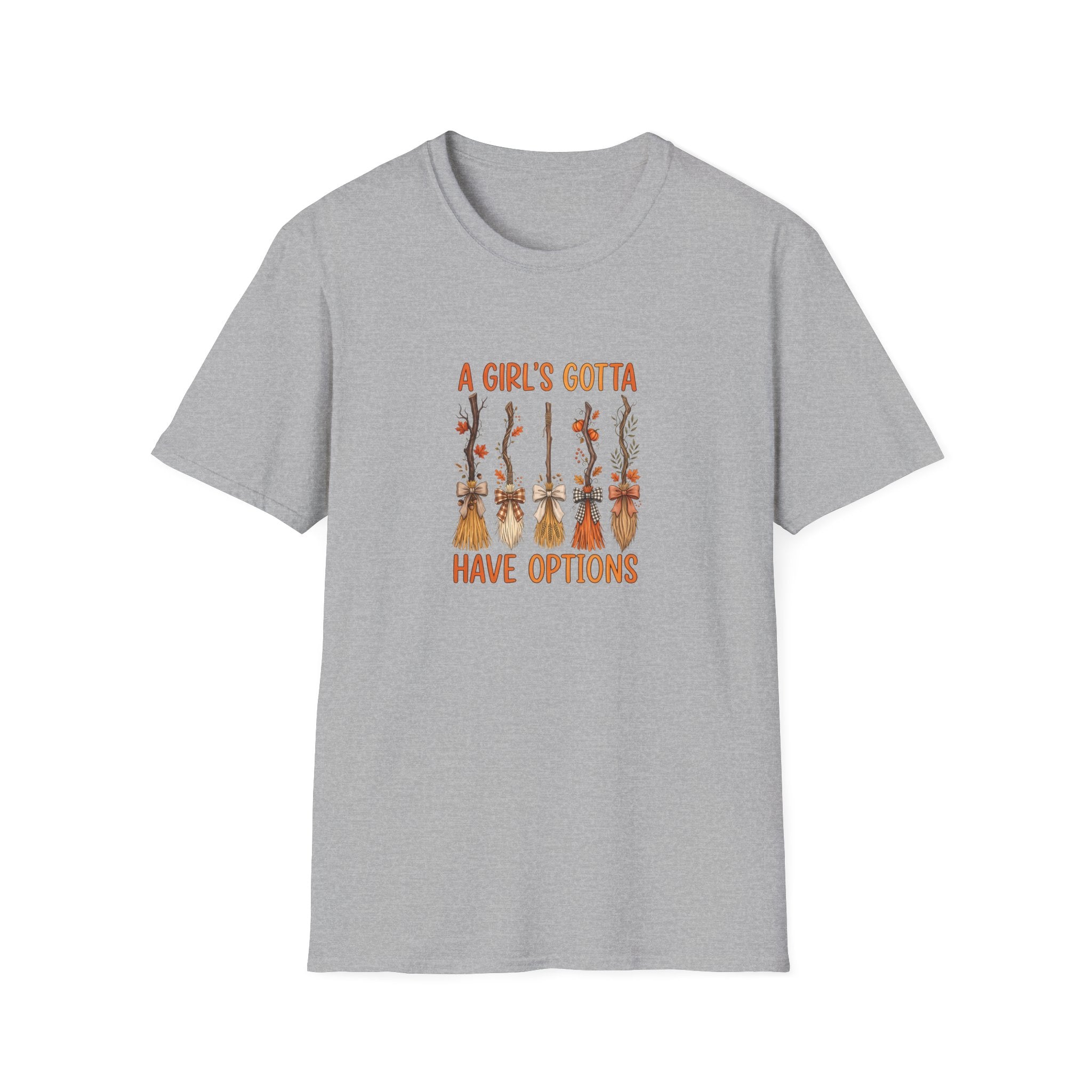 A Girl's Gotta Have Options Witch Brooms T-Shirt — Funny Halloween Gift for Women
