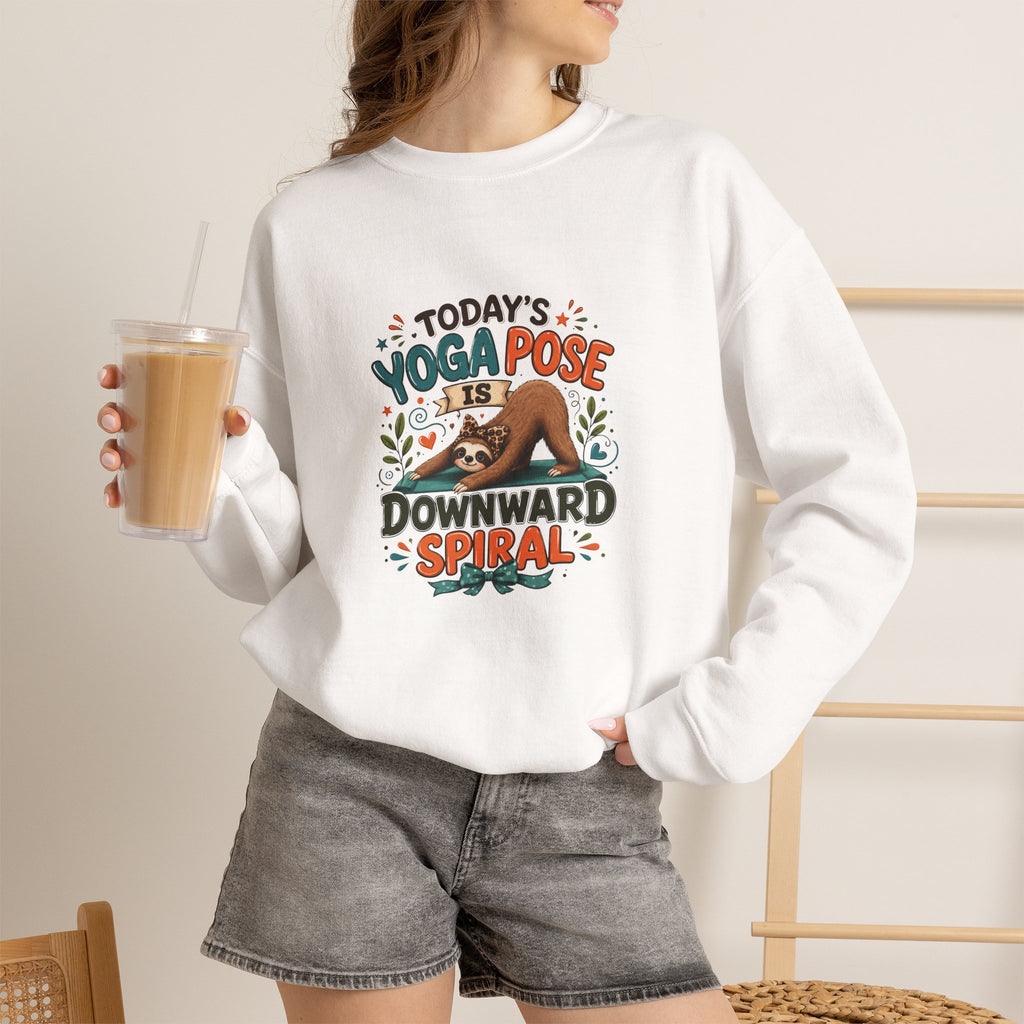 Downward Spiral Sloth Sweatshirt — Funny Lazy Gift for Her Yoga Pose Crewneck