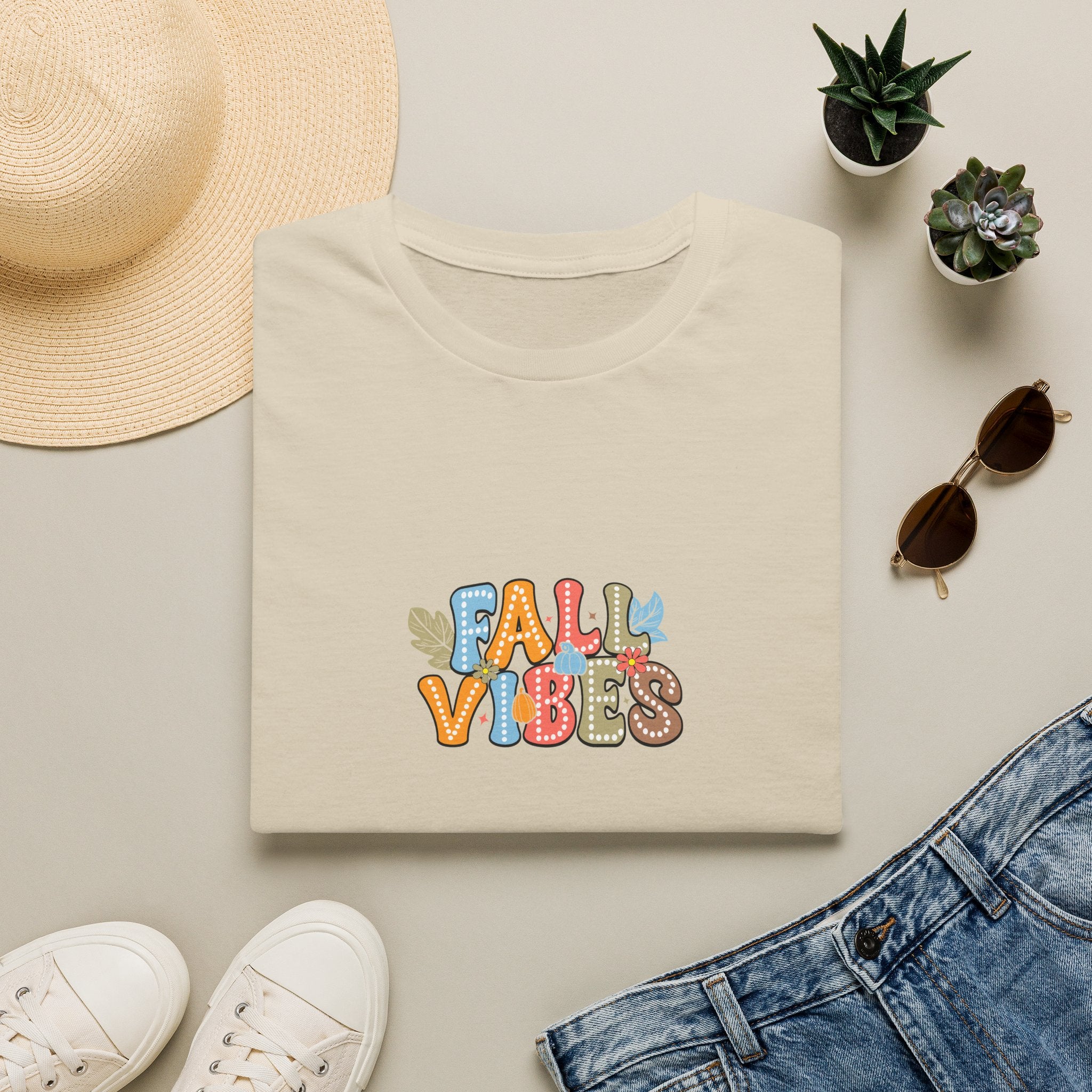 Fall Vibes Colorful Autumn T-Shirt — Cute Fall Gift for Women Graphic Tee