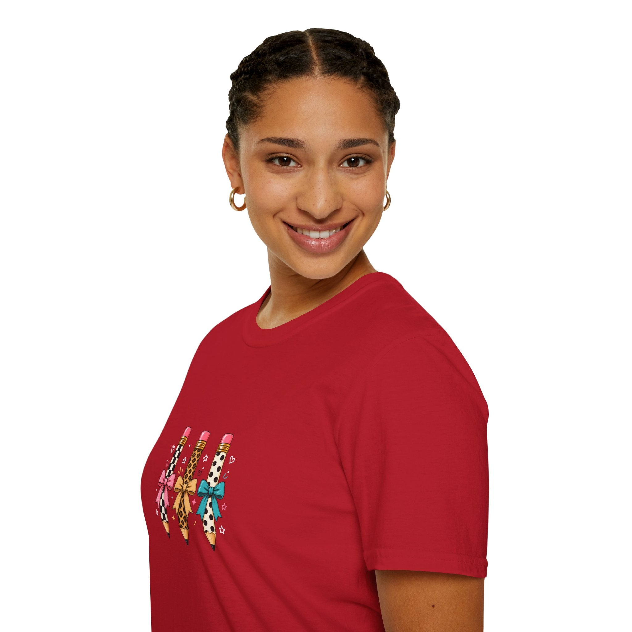 Pencil Trio Graphic T-Shirt — Cute Patterned Pencils with Bows