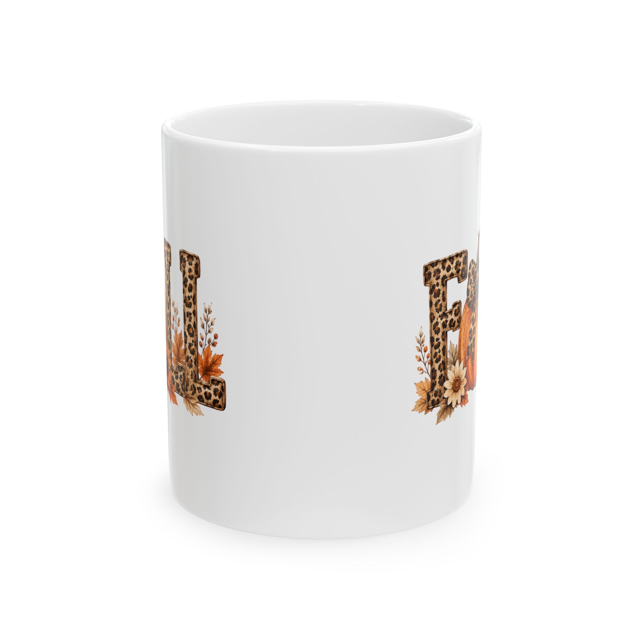 Fall Floral Leopard Sunflower Mug — Cute Autumn Gift Ceramic Coffee Cup 11oz 15oz