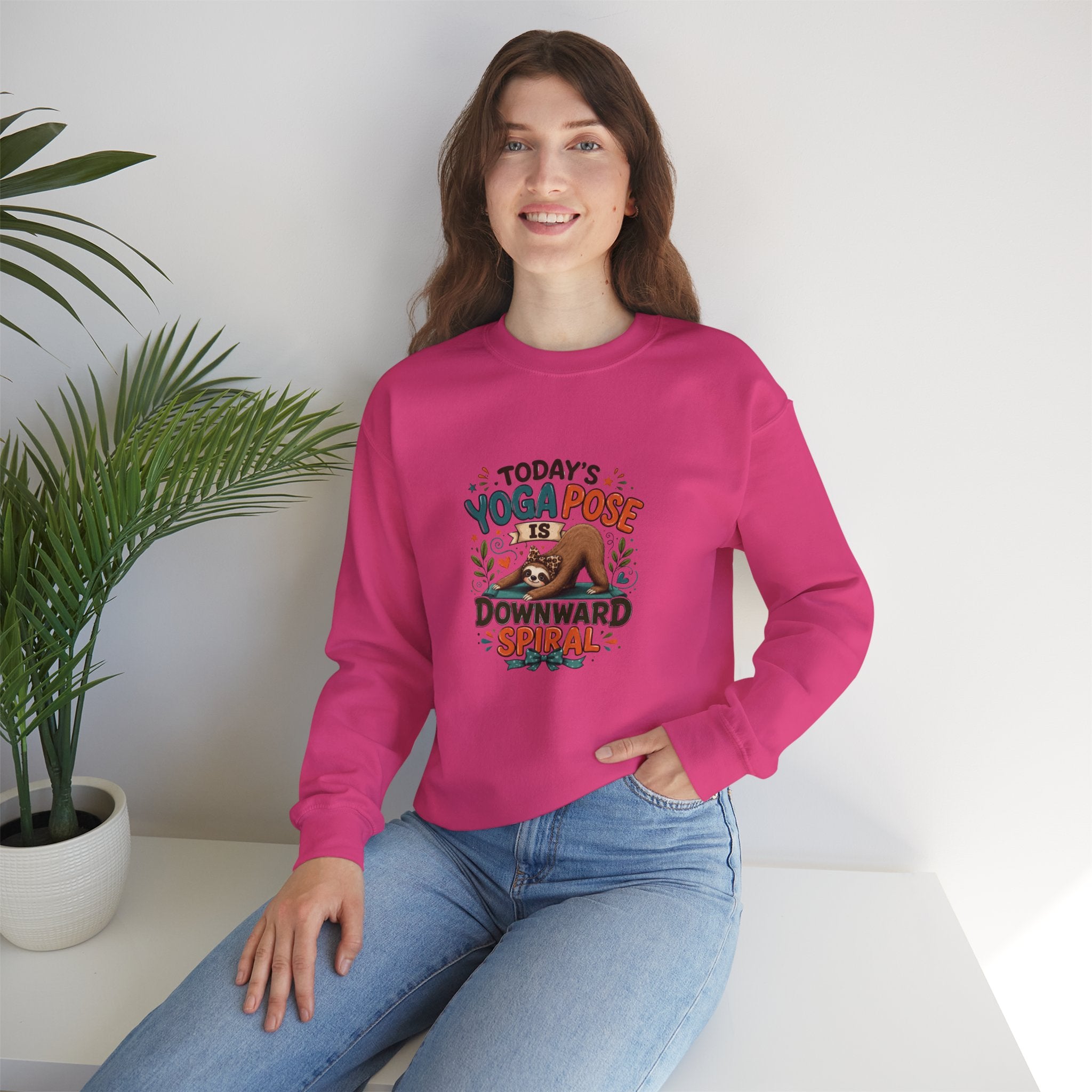Downward Spiral Sloth Sweatshirt — Funny Lazy Gift for Her Yoga Pose Crewneck