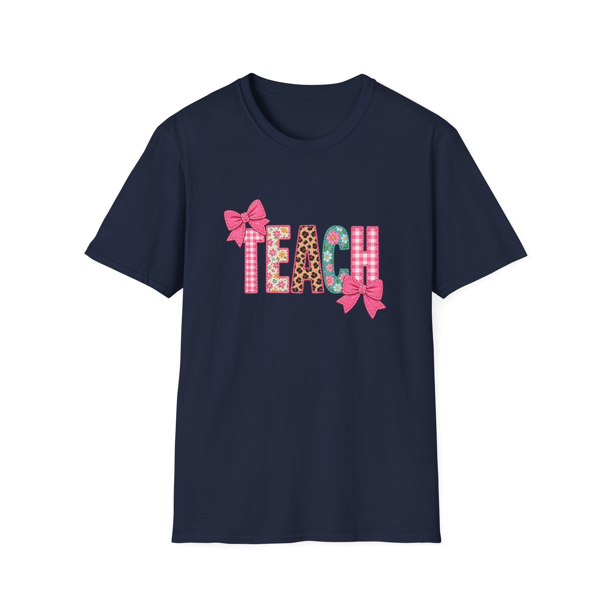 Floral Leopard TEACH T-Shirt — Cute Back-to-School Gift for Teachers Pink Bow Tee