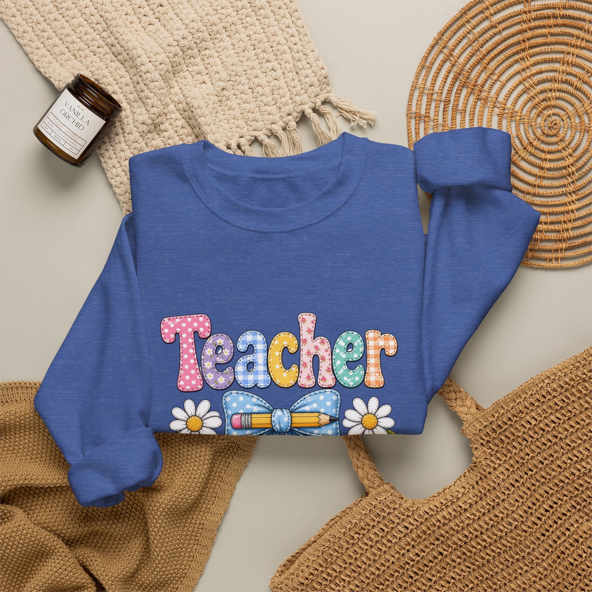 Teacher Floral Bow Sweatshirt — Cute Pastel Gift for Teachers Appreciation Crewneck