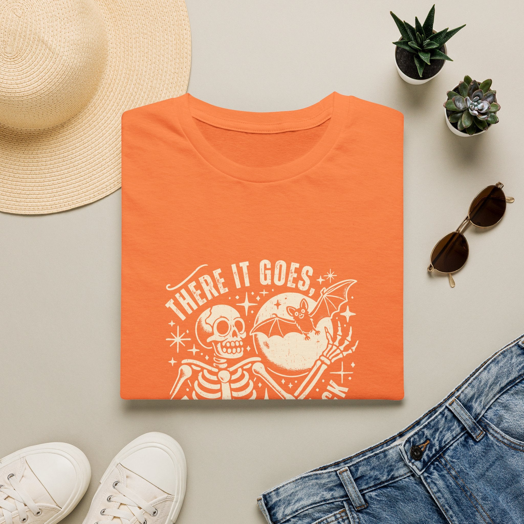There It Goes Skull Moon & Bat T-Shirt — Cute Halloween Gift for Women Graphic Tee