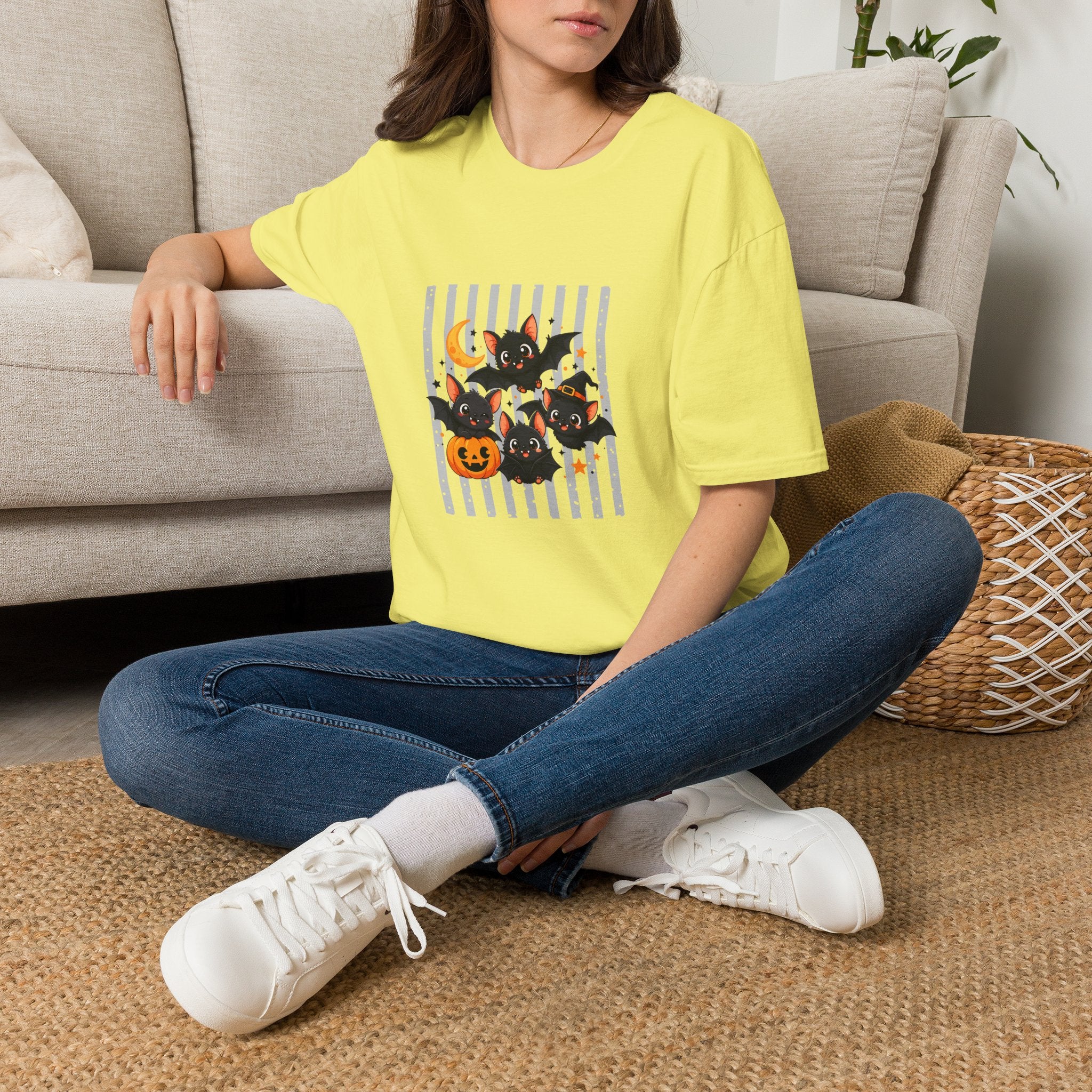 Halloween Bats Pumpkin Moon T-Shirt — Cute Spooky Gift for Women Graphic Tee