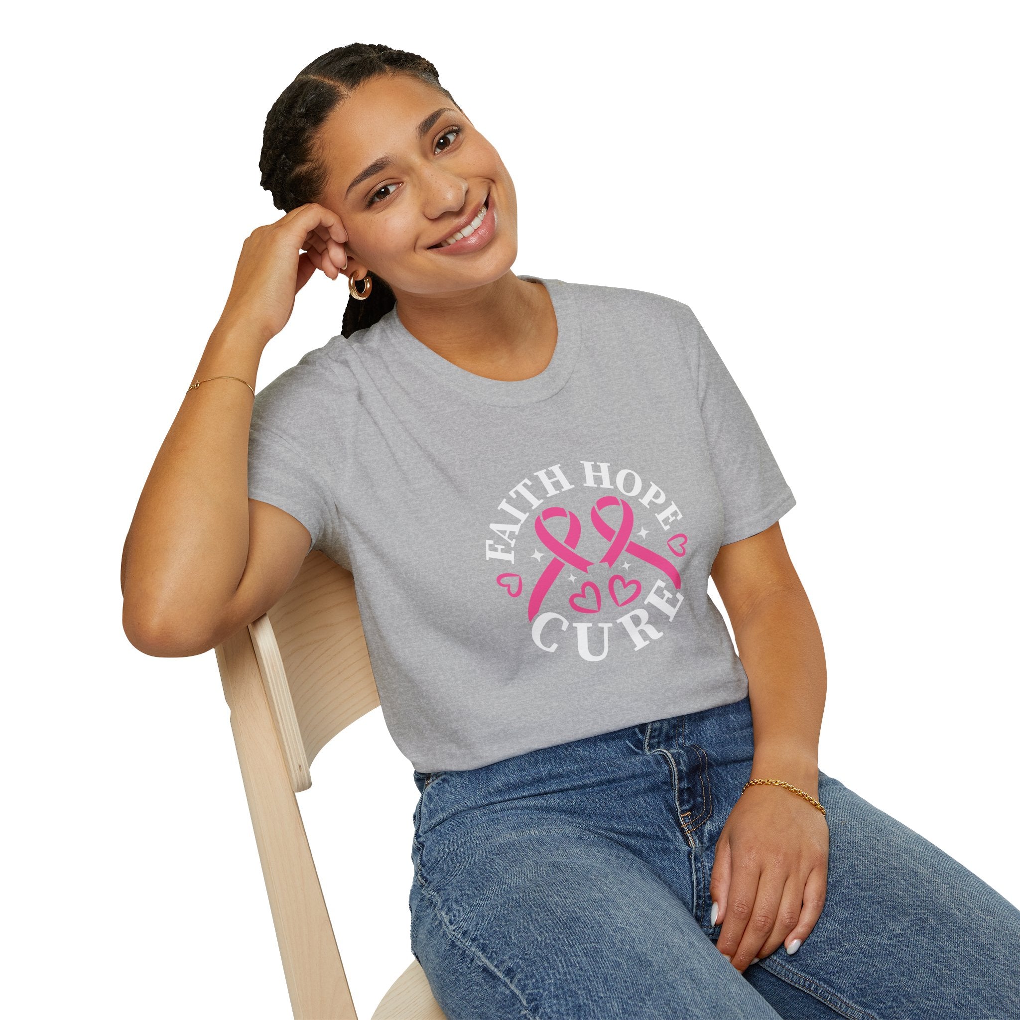 Faith Hope Cure Breast Cancer Awareness T-Shirt — Pink Ribbon Gift for Her Support Graphic Tee