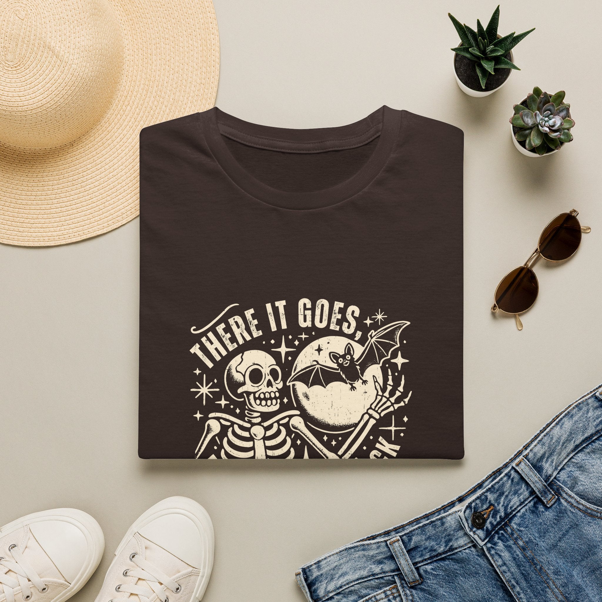 There It Goes Skull Moon & Bat T-Shirt — Cute Halloween Gift for Women Graphic Tee