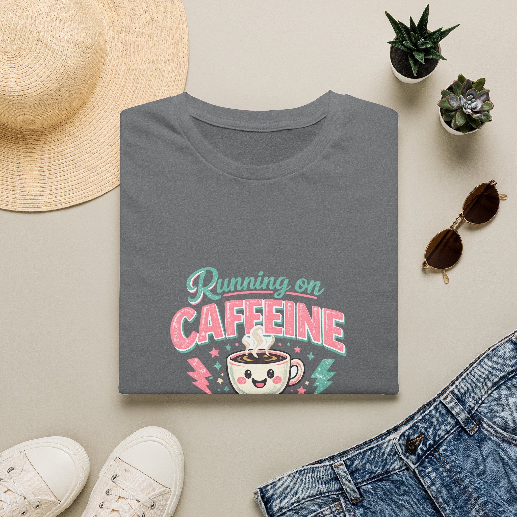 Running on Caffeine & Chaos T-Shirt — Funny Gift for Coffee Loving Moms Graphic Tee