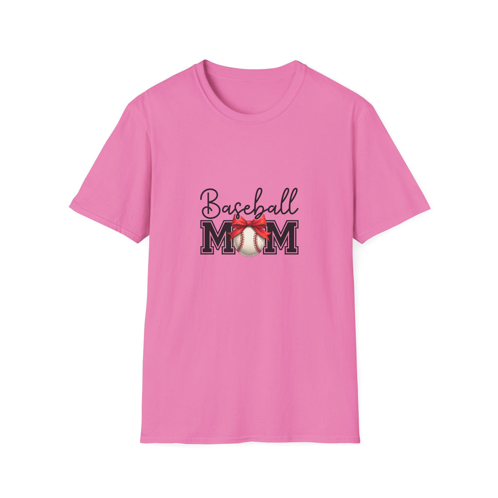 Baseball Mom T-Shirt — Cute Red Bow Gift for Sports Moms Game Day Graphic Tee