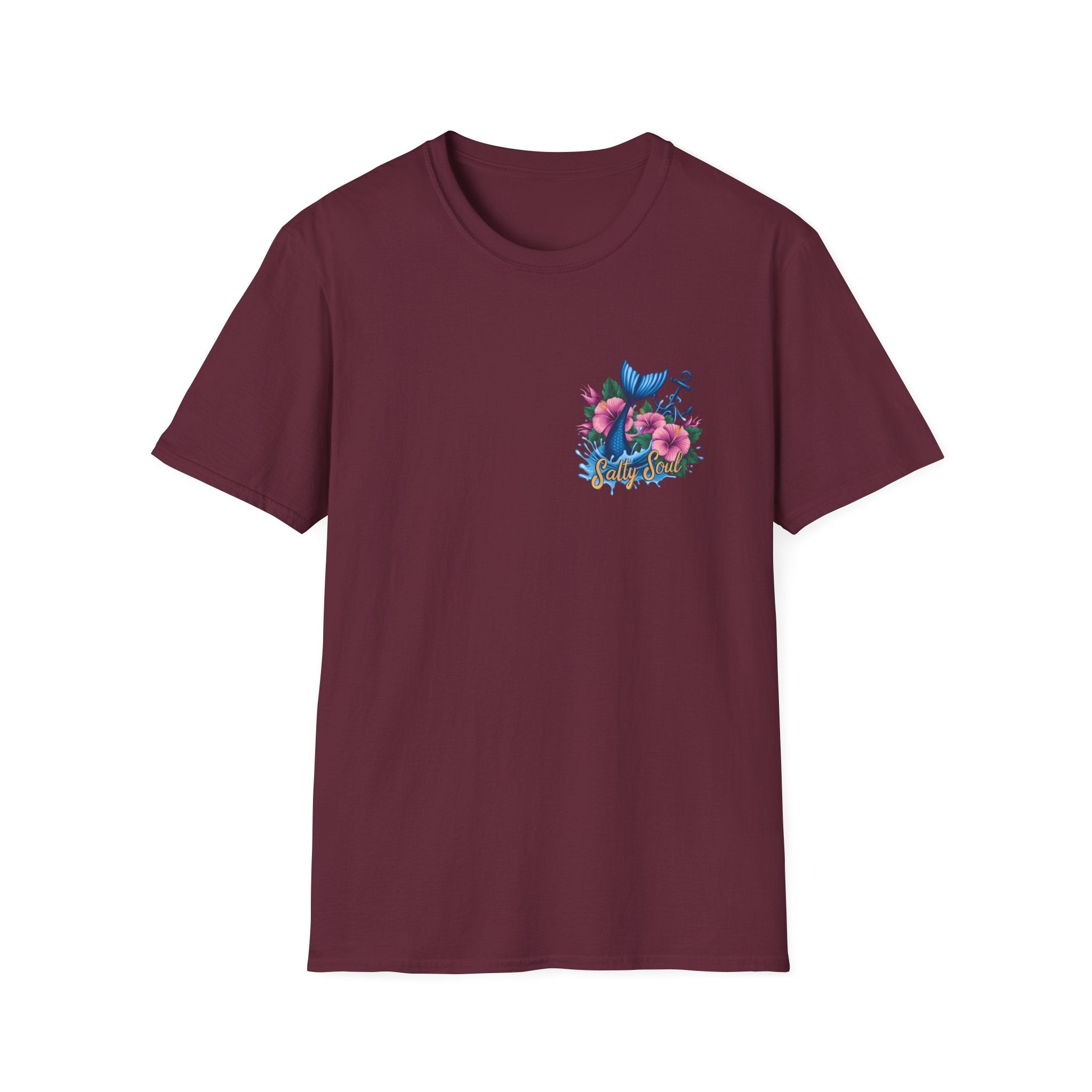 Salty Soul Mermaid Anchor Floral T-Shirt — Cute Beach Gift for Women Nautical Tee