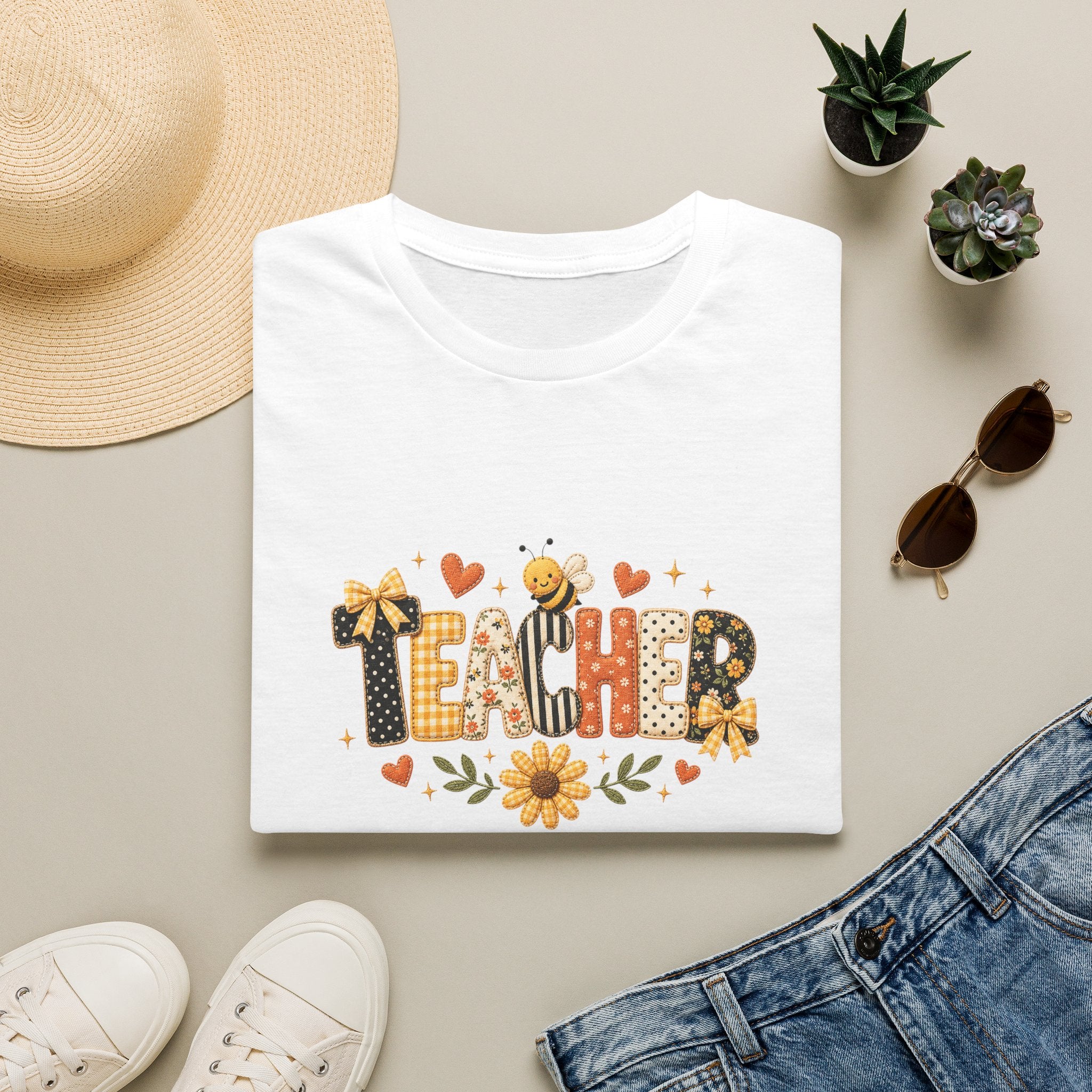 Teacher Floral Bee T-Shirt — Cute Back-to-School Gift for Teachers Graphic Tee